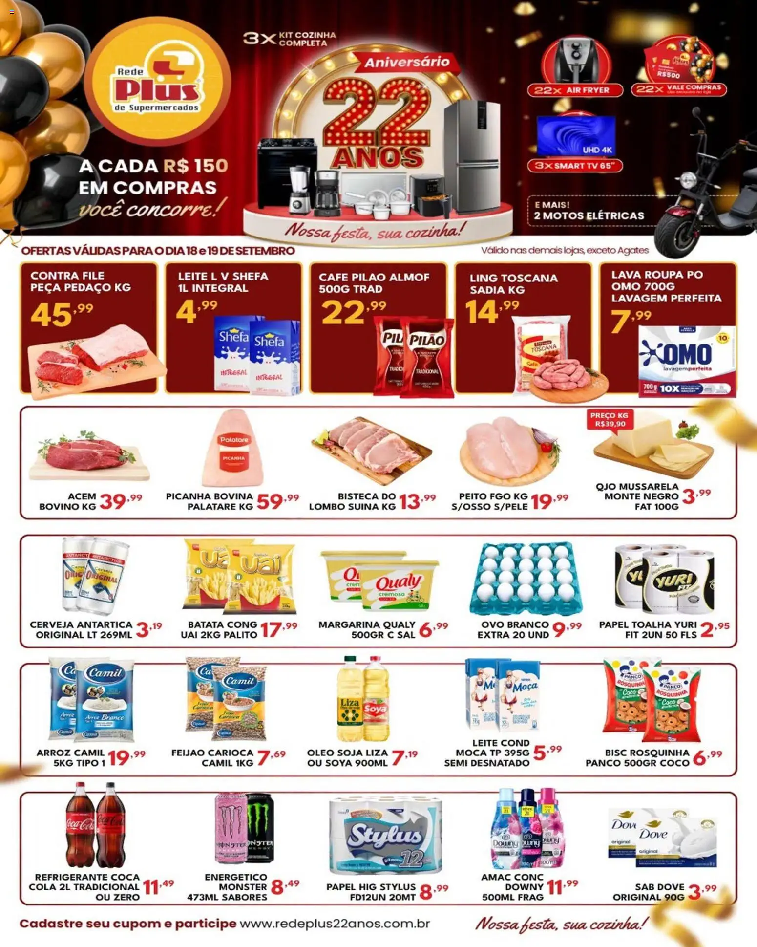 Rede Plus Supermercados Folheto - válido de 18/09/2026 | Página: 1 | Produtos: Leite, Café pilão, Monster, Dove