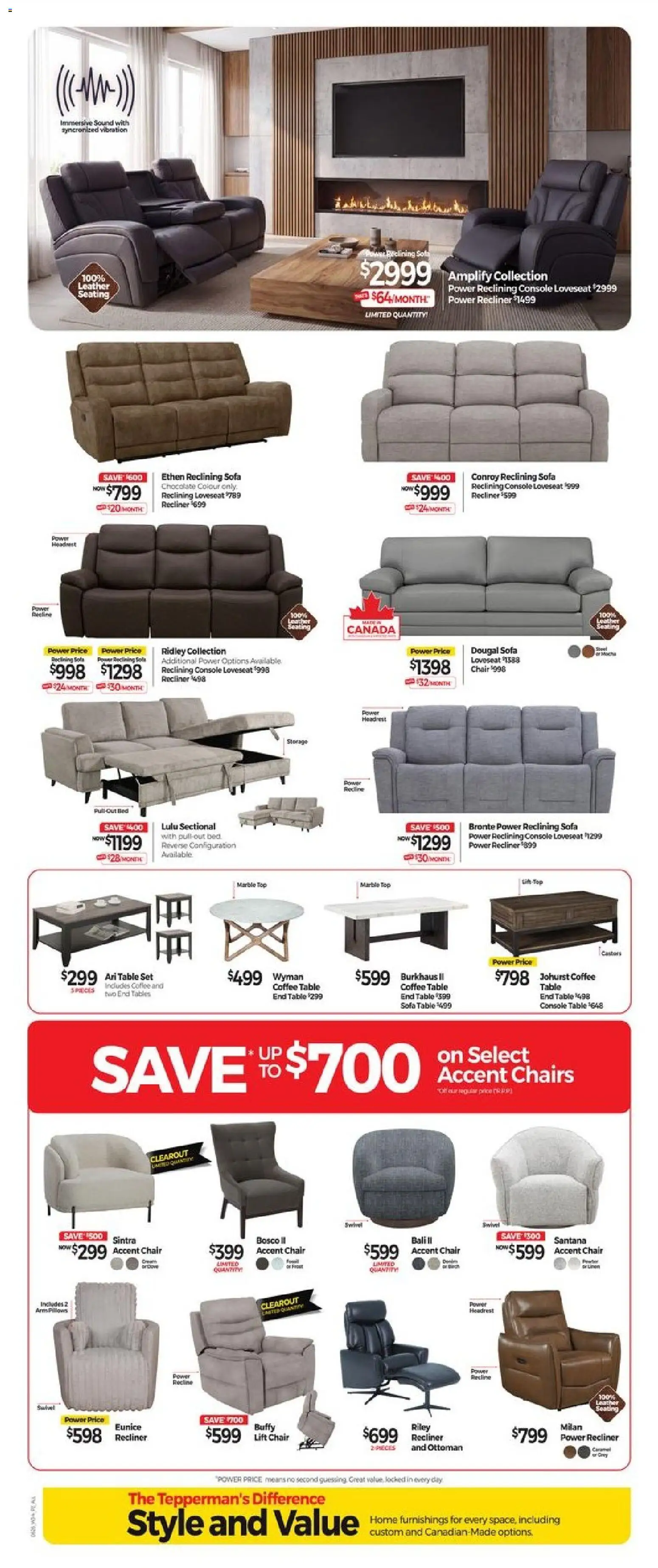 Tepperman's flyer valid from Aug 21, 2026 | Page: 3 | Products: Bed, Sofa, Coffee table, Coffee