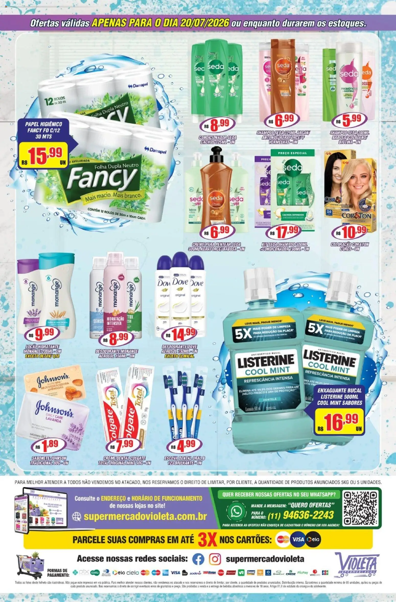 Violeta Supermercados Folheto - válido de 20/07/2026 | Página: 2 | Produtos: Escova, Desodorante, Sabonete, Amêndoas