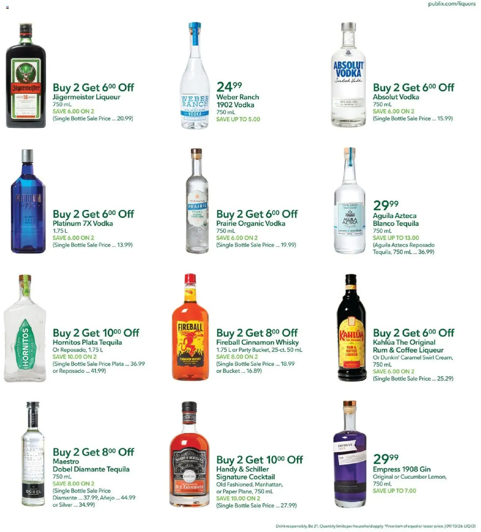 Publix Liquor Ad - valid from 09/10/2026 | Page: 3 | Products: Coffee, Tequila, Vodka, Rum