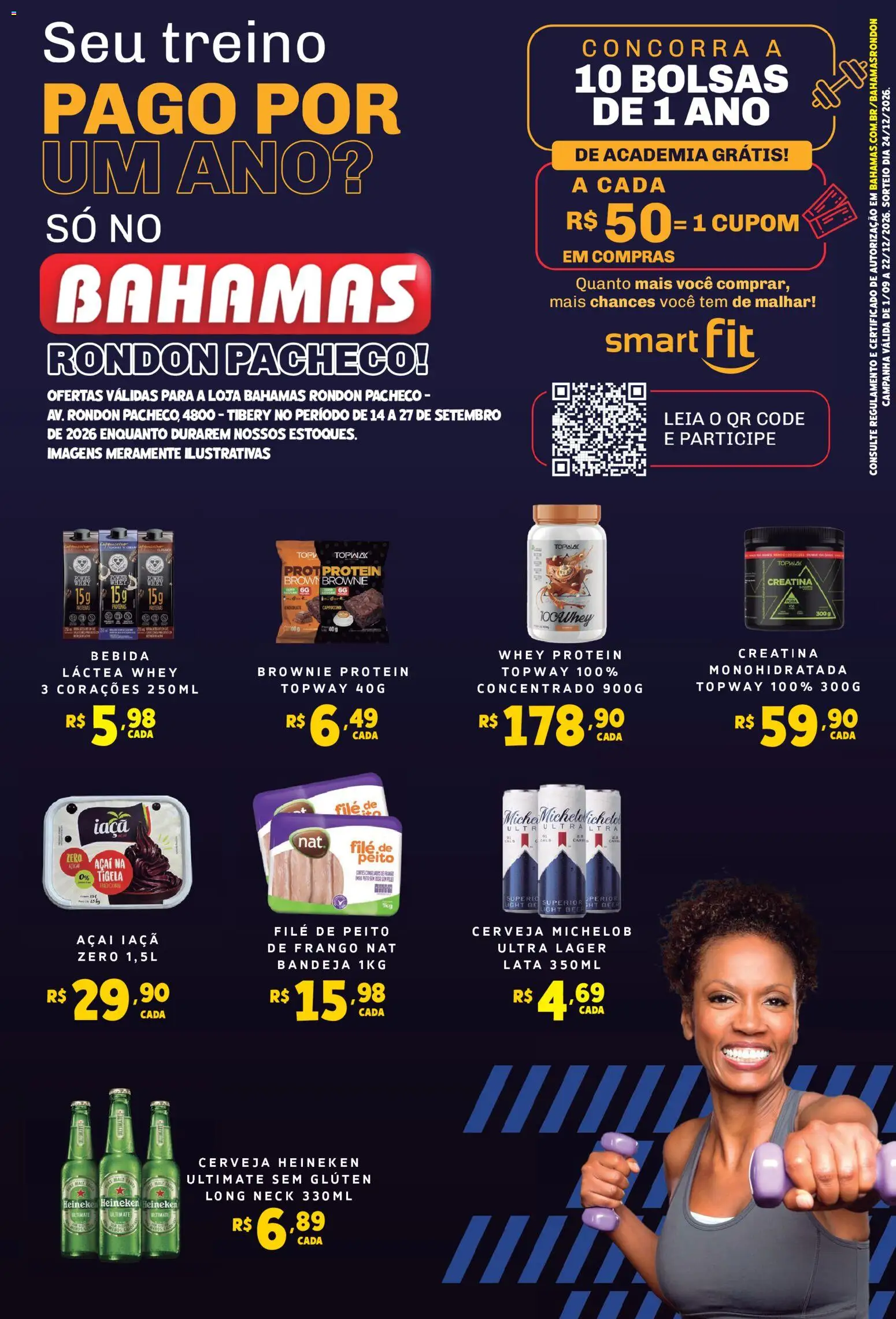 Bahamas Supermercados Folheto - válido de 14/09/2026 | Página: 1 | Produtos: Creatina, Cerveja, Cerveja Heineken, Frango