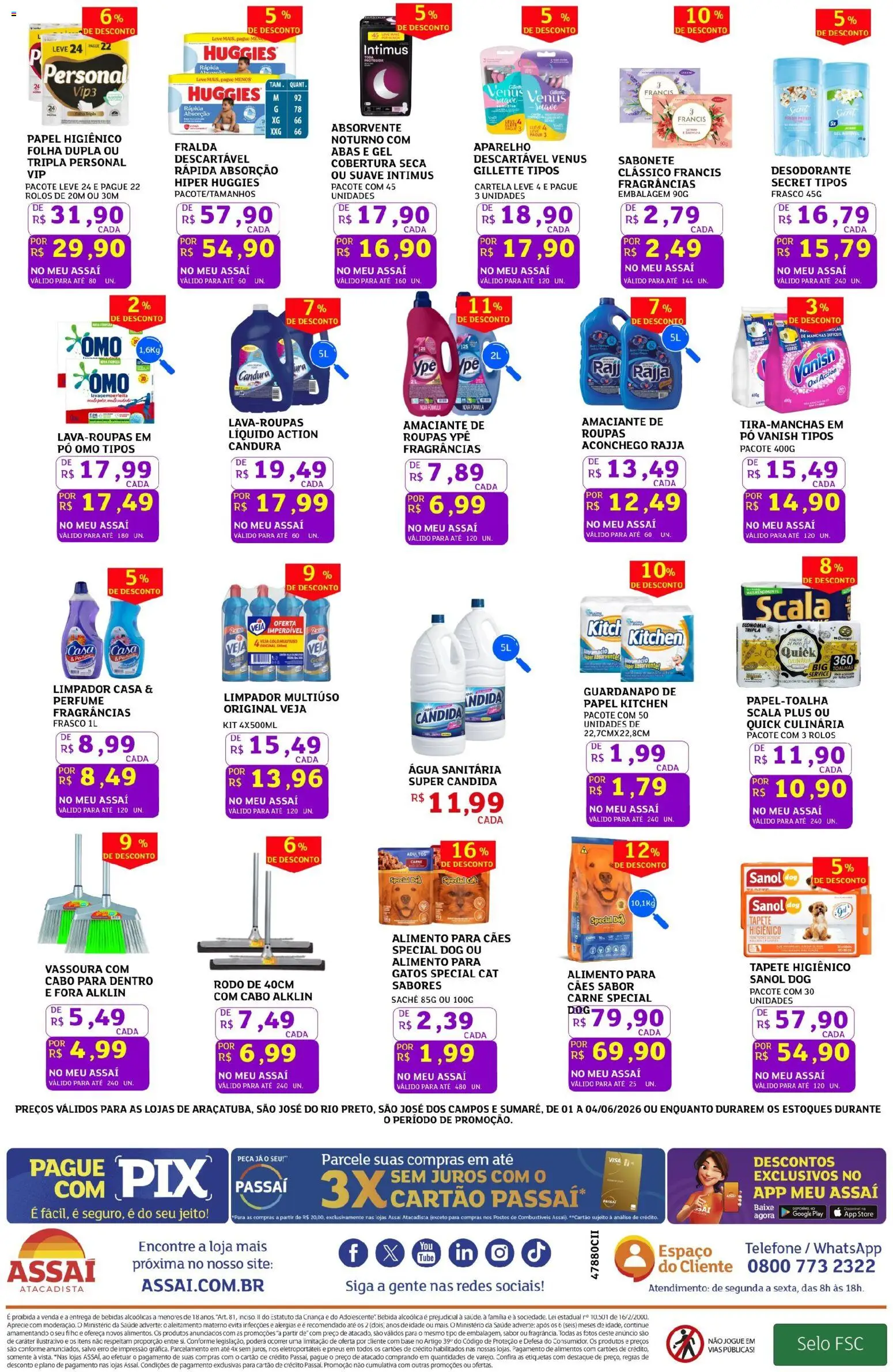 Assaí Atacadista Folheto - válido de 01.06.2026 | Página: 4 | Produtos: Pneus, Base, Sabonete, Vassoura