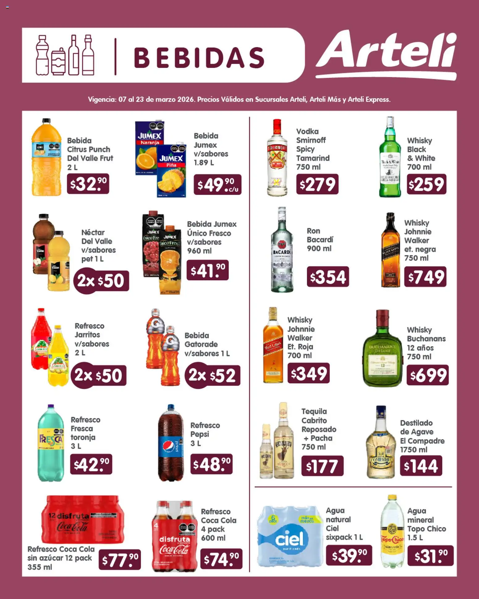 Nuevas ofertas de Arteli válidas en toda la República Mexicana desde el 07.03.2026. ¡Encuentra las mejores ofertas en Arteli folleto Quincenal! | Página: 8 | Productos: Azúcar, Toronja, Tequila, Whisky