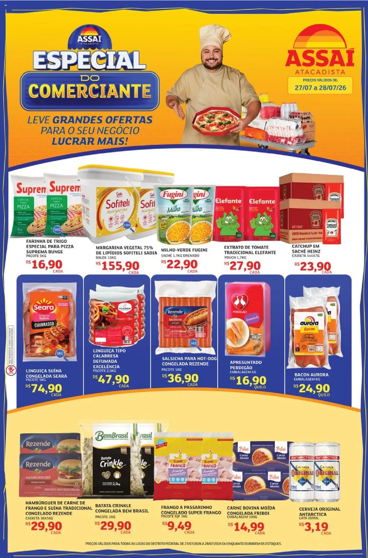 Assaí Atacadista Folheto - válido de 27/07/2026 | Página: 1 | Produtos: Pizza, Hambúrguer, Batata, Margarina