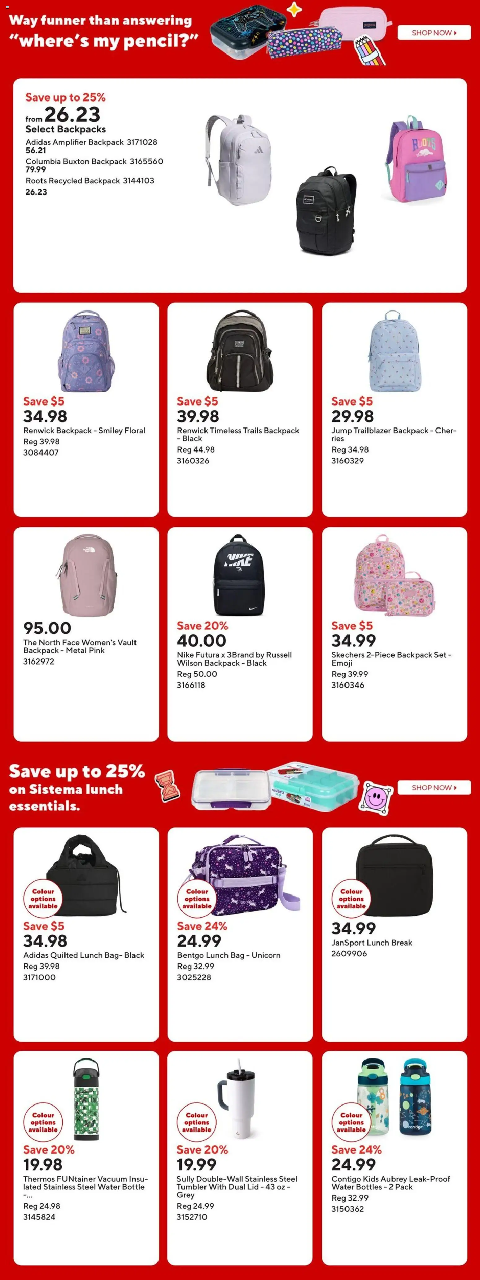 Staples flyer valid from Aug 7, 2026 | Page: 13 | Products: Backpack, Water, Bag