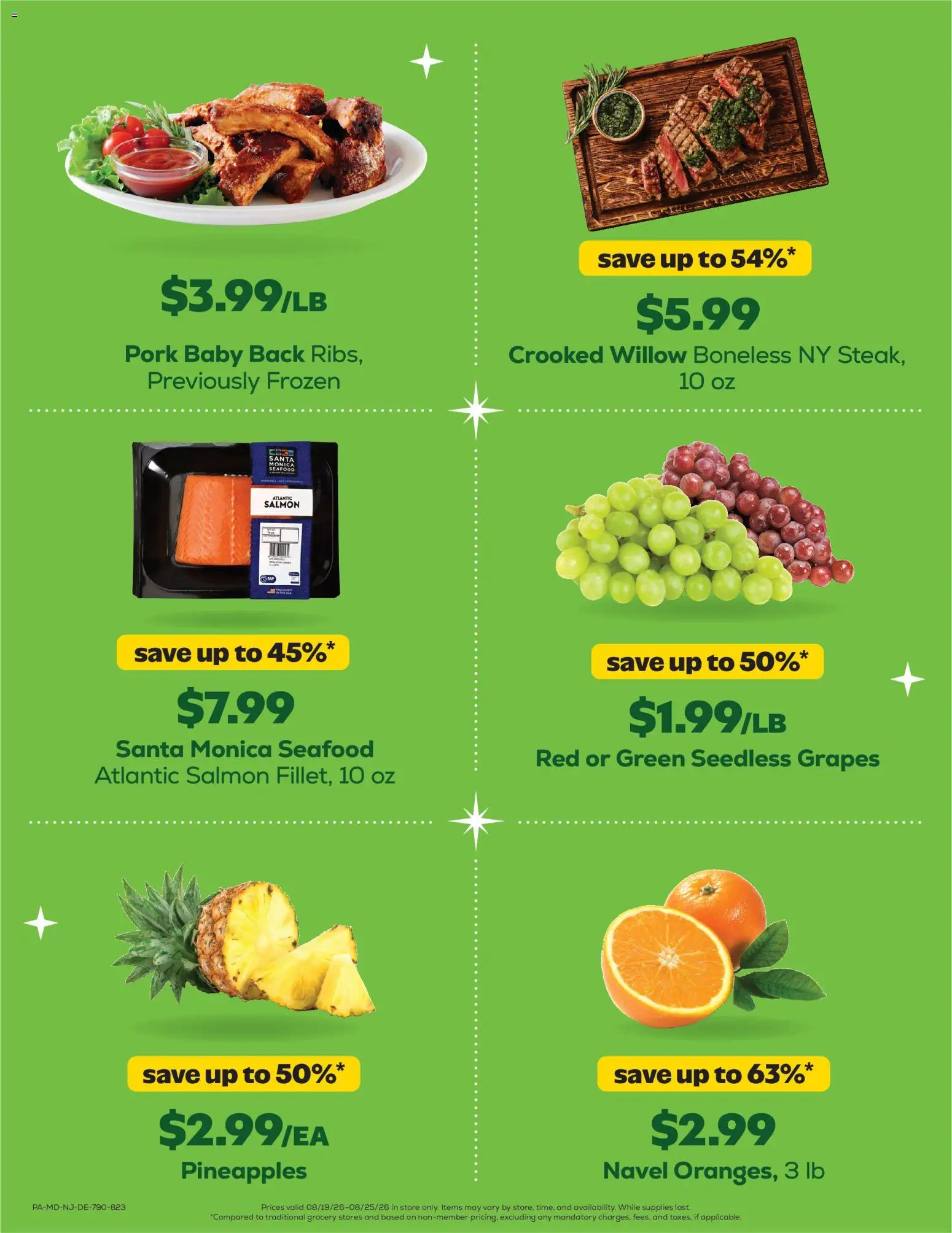 Grocery Outlet Weekly Ad - valid from 08/19/2026 | Page: 4 | Products: Seafood, Grapes, Seedless grapes, Salmon