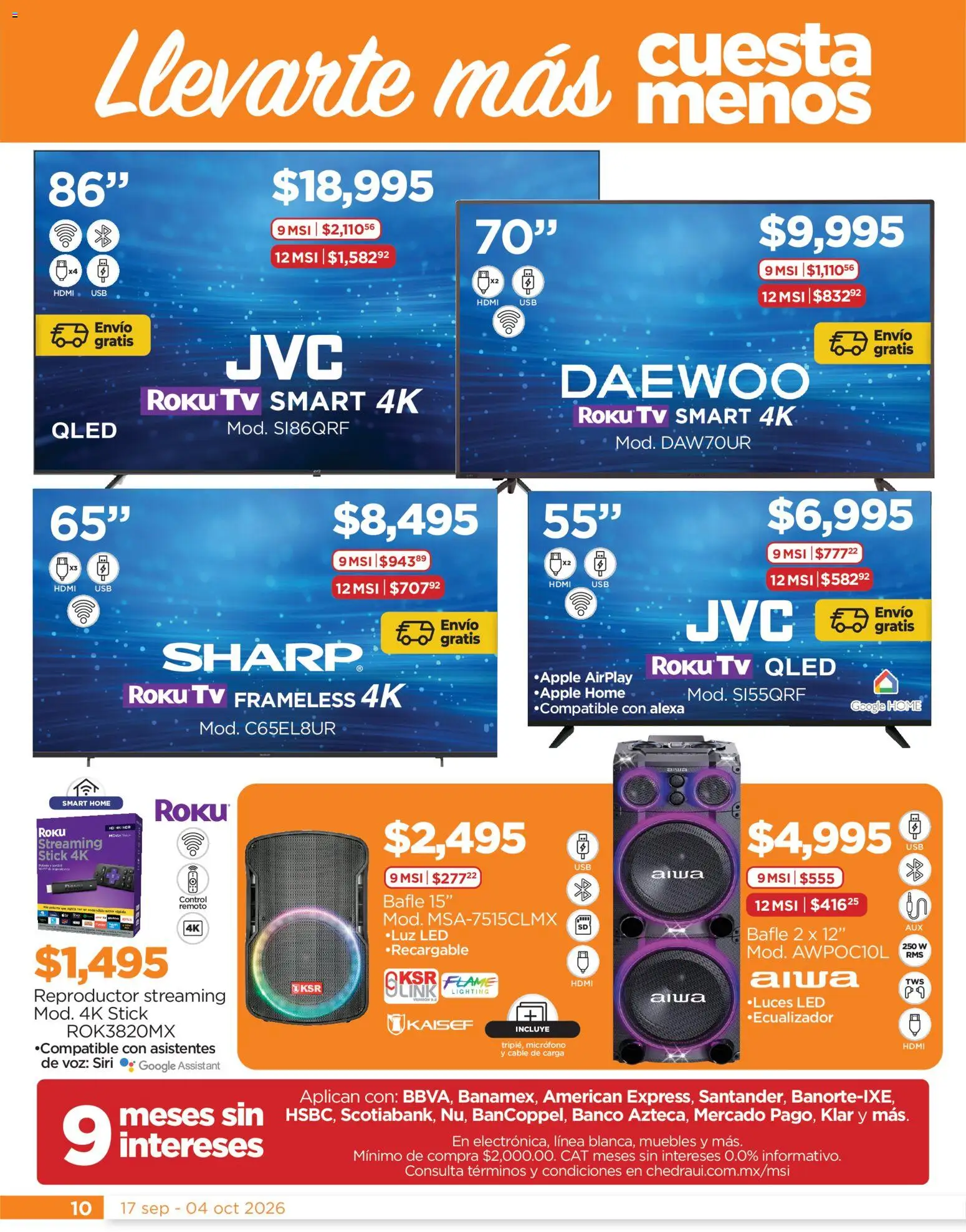 Nuevas ofertas de Chedraui válidas en toda la República Mexicana desde el 17/09/2026. ¡Encuentra las mejores ofertas en Chedraui folleto Cuida lo que más amas! | Página: 10 | Productos: Ecualizador, Cable, Micrófono, Banco
