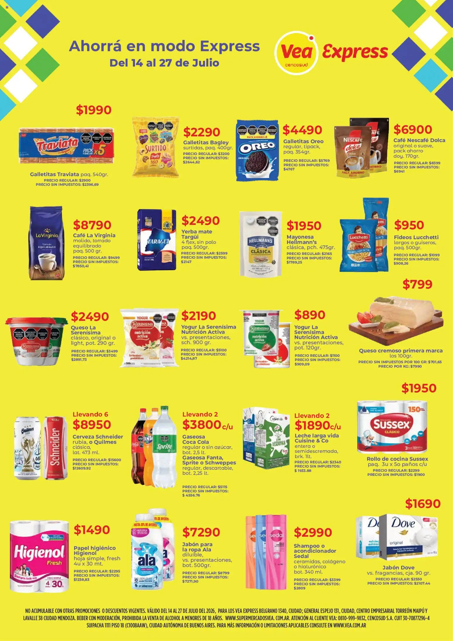 Vea - Folleto Vea Express Mendoza │ válido desde el 14/07/2026 | Página: 1 | Productos: Yerba, Gaseosa, Acondicionador, Ropa