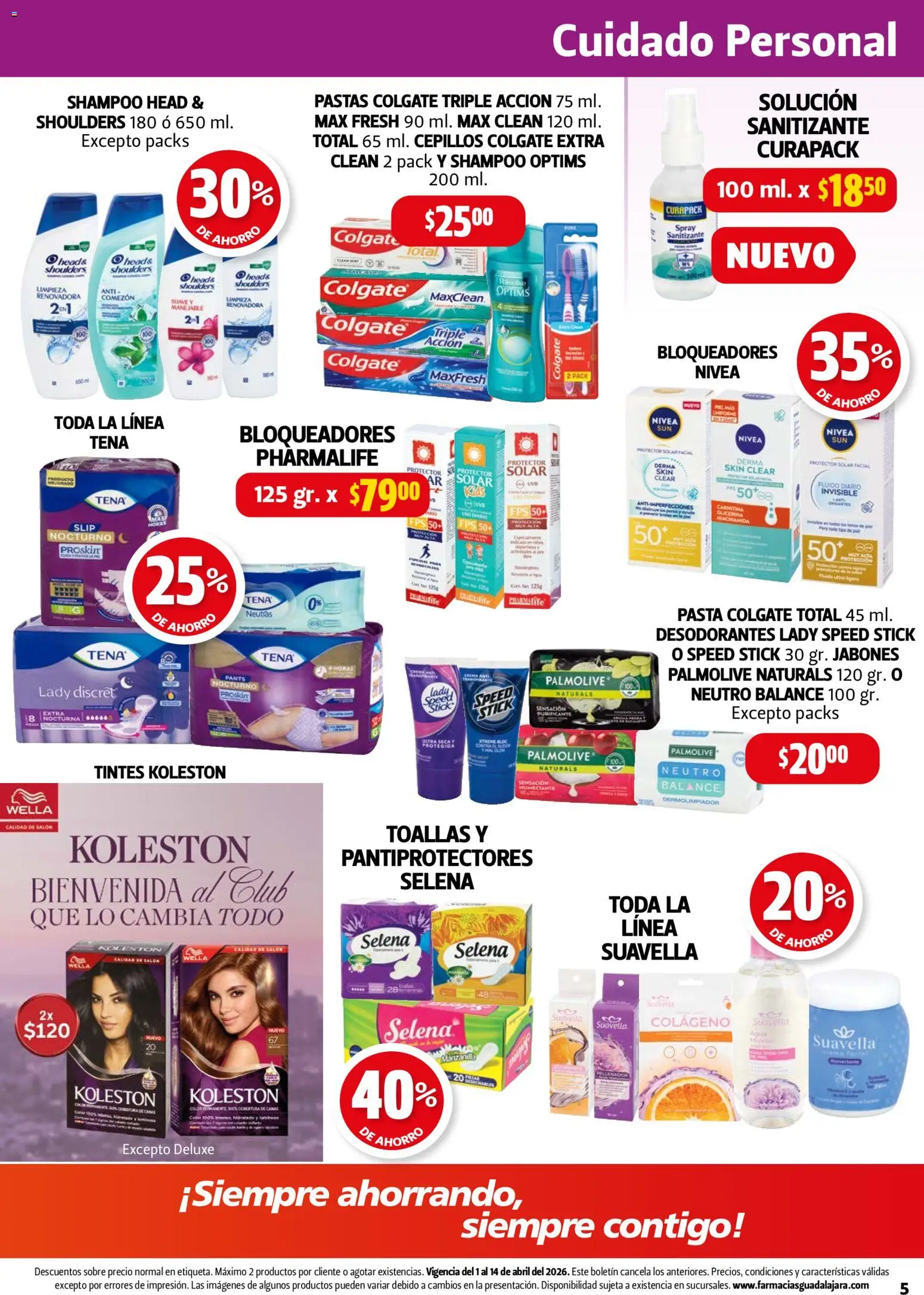 Nuevas ofertas de Farmacia Guadalajara válidas en toda la República Mexicana desde el 01.04.2026. ¡Encuentra las mejores ofertas en Farmacia Guadalajara catálogo! | Página: 5 | Productos: Agua, Sanitizante, Toallas, Pants