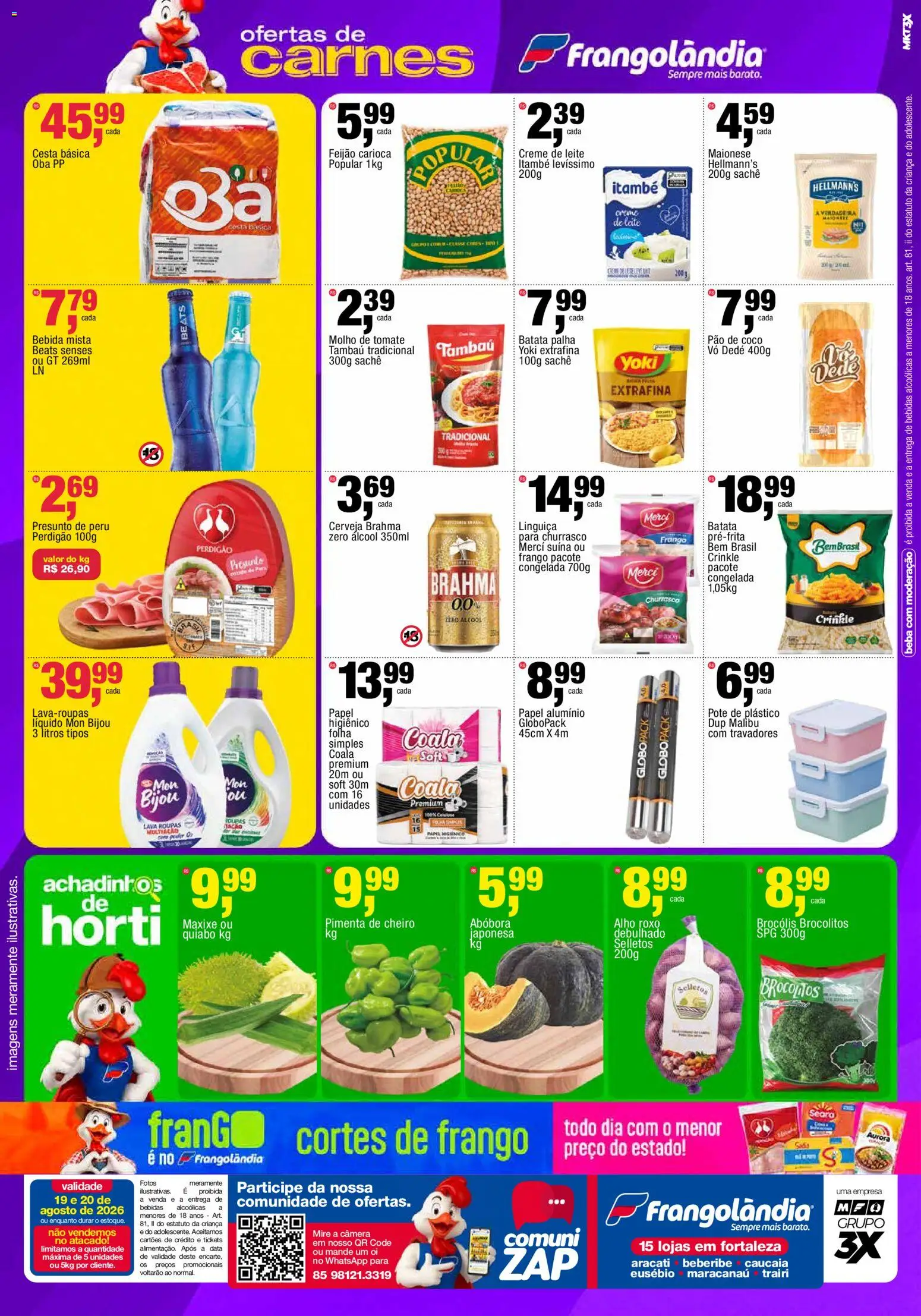 Frangolândia Folheto - válido de 19/08/2026 | Página: 2 | Produtos: Quiabo, Bebidas, Pão, Câmera