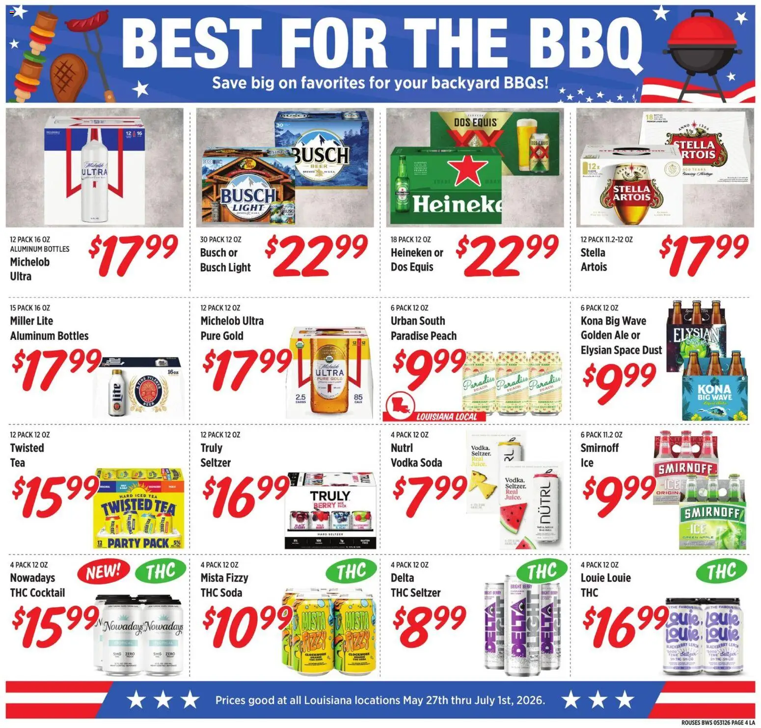 Rouses Monthly - LA - valid from 27.05.2026 | Page: 4 | Products: Tea, Vodka, Lemon, Peach
