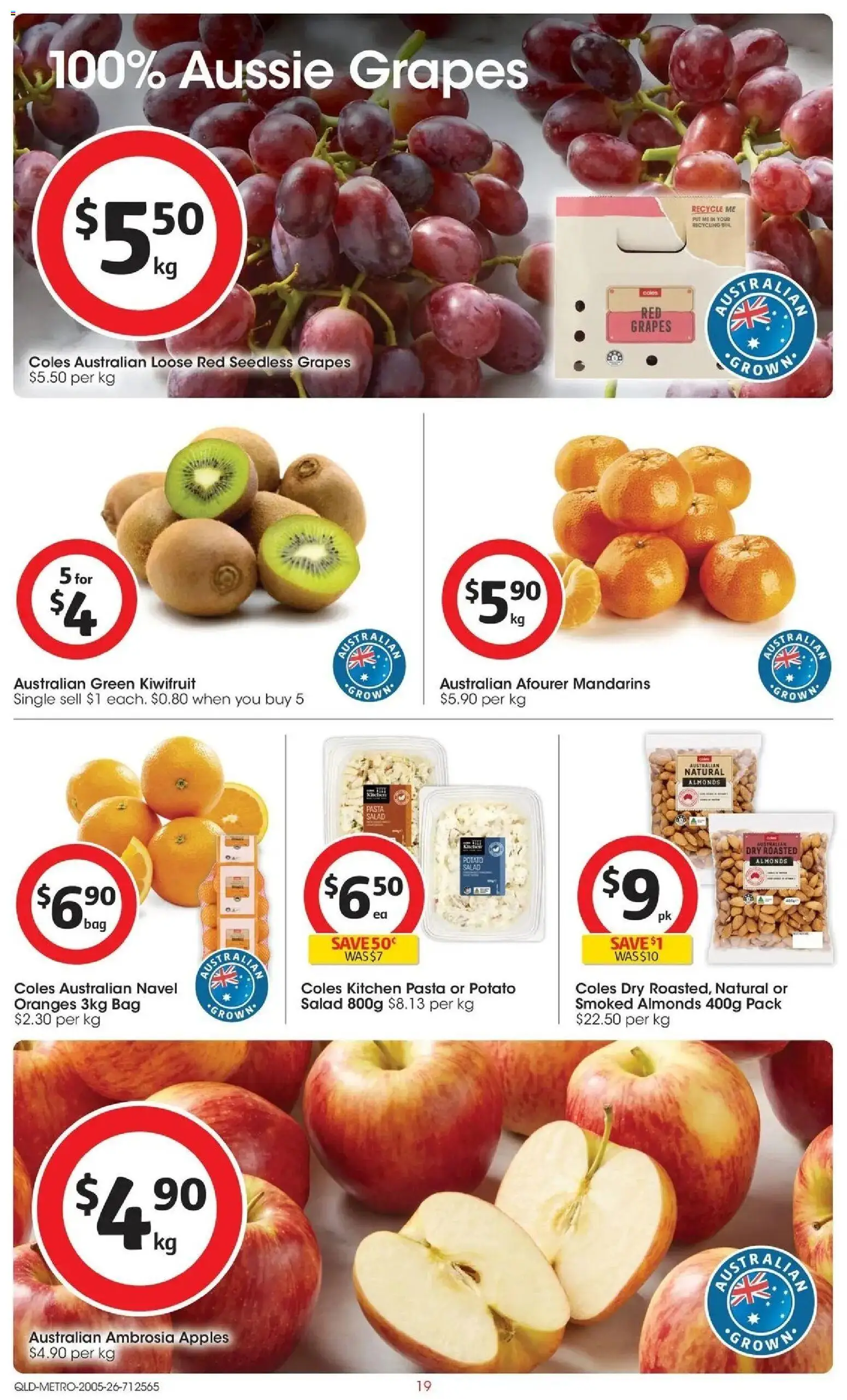 Coles catalogue - valid from 19.05.2026 | Page: 19 | Products: Almonds, Oranges, Mandarins, Grapes
