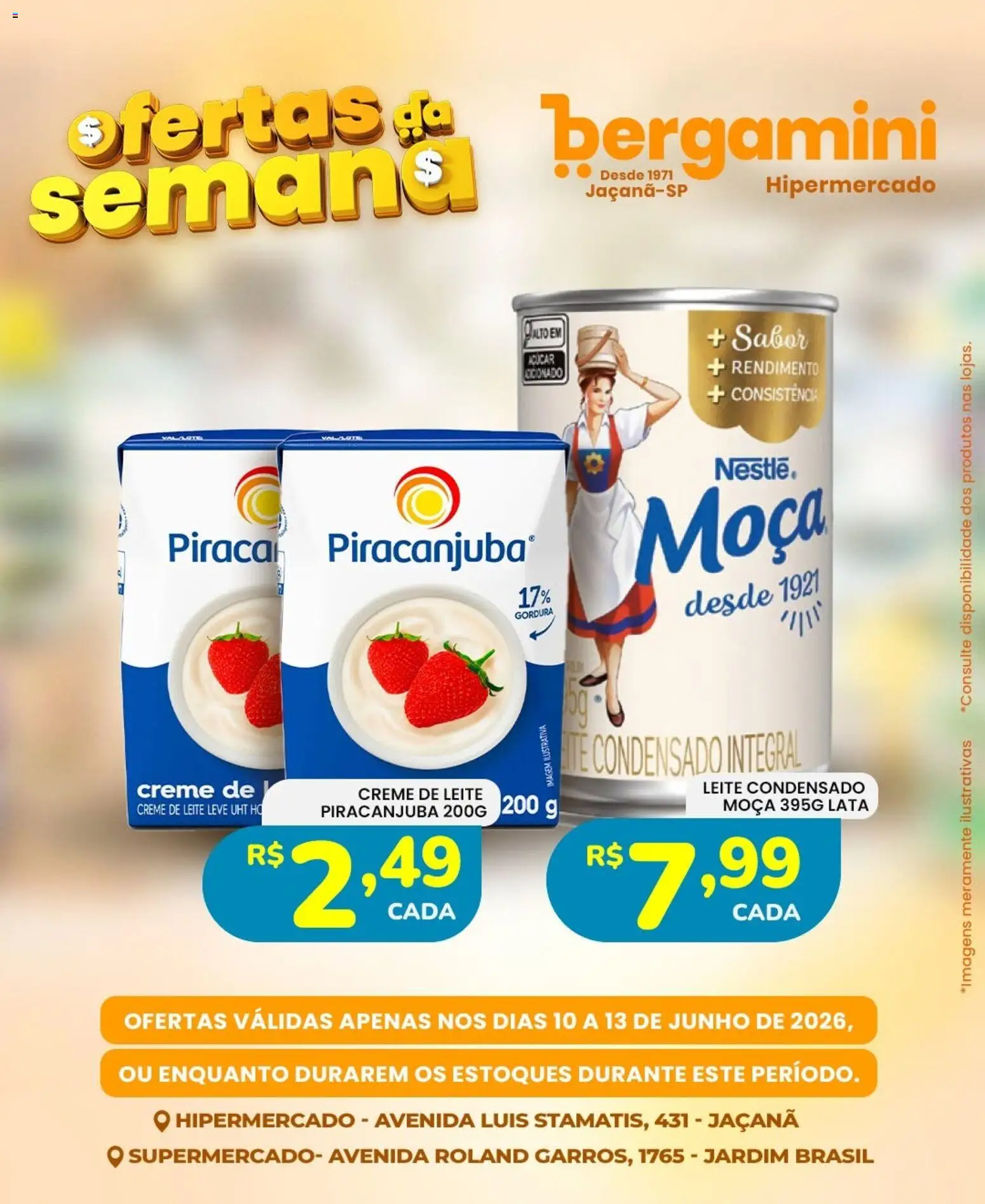 Supermercado Bergamini Folheto - válido de 10.06.2026 | Página: 11 | Produtos: Creme, Açúcar, Creme de leite, Leite condensado