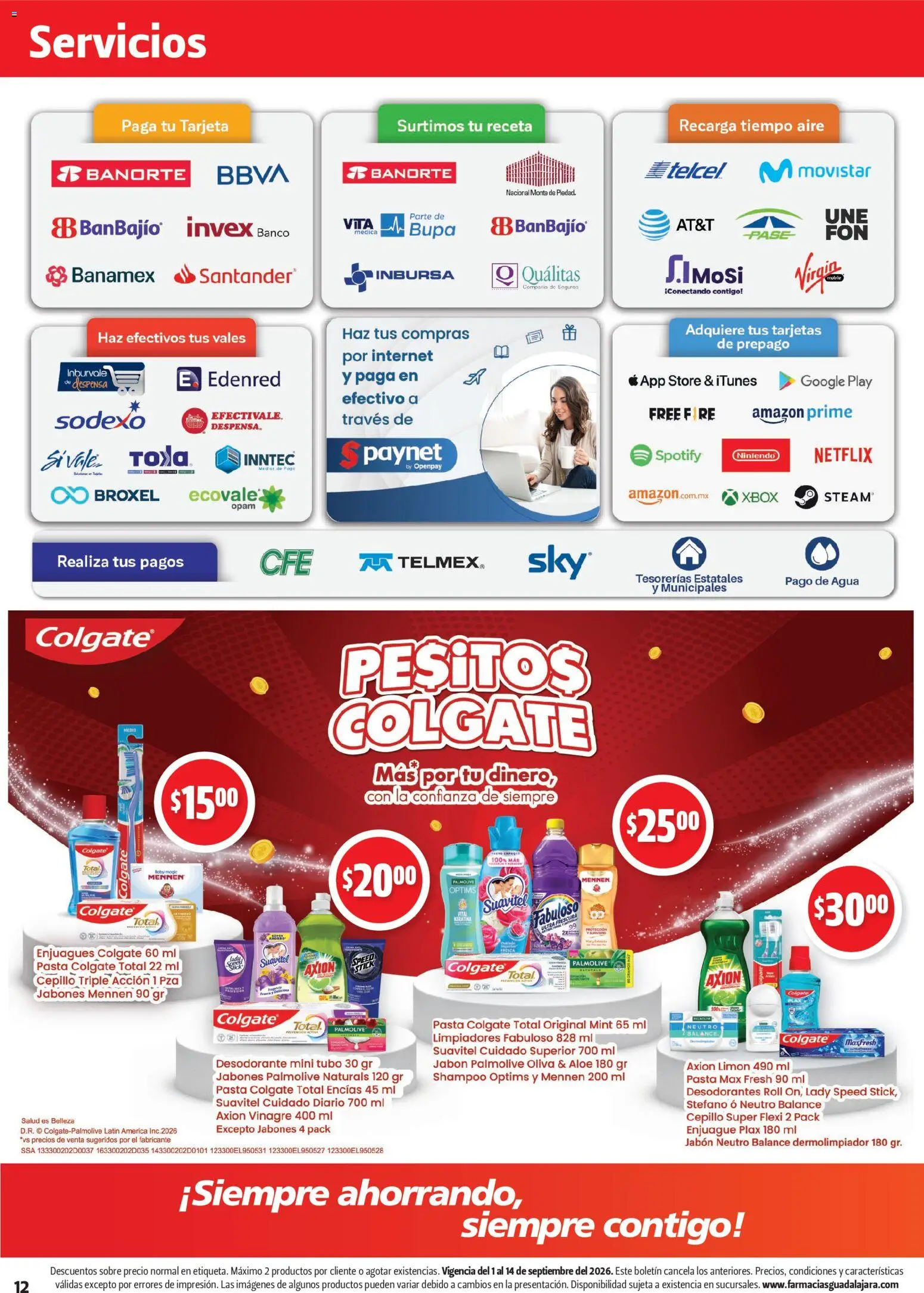 Nuevas ofertas de Farmacia Guadalajara válidas en toda la República Mexicana desde el 01/09/2026. ¡Encuentra las mejores ofertas en Farmacia Guadalajara catálogo! | Página: 12 | Productos: Vinagre, Pasta, Banco, Jabón