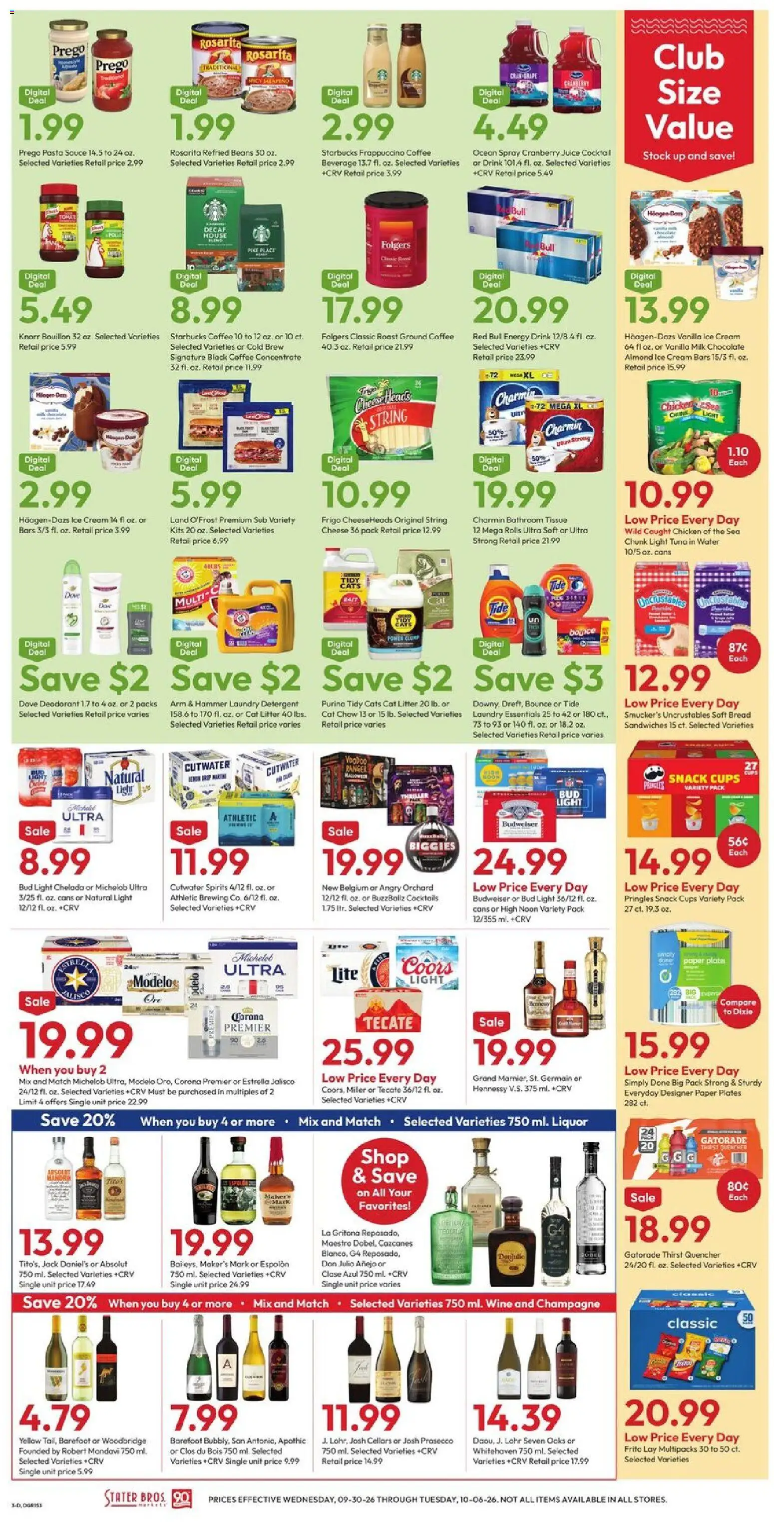 Stater Bros Weekly Ad - valid from 09/30/2026 | Page: 3 | Products: Wine, Detergent, Tuna, Energy drink
