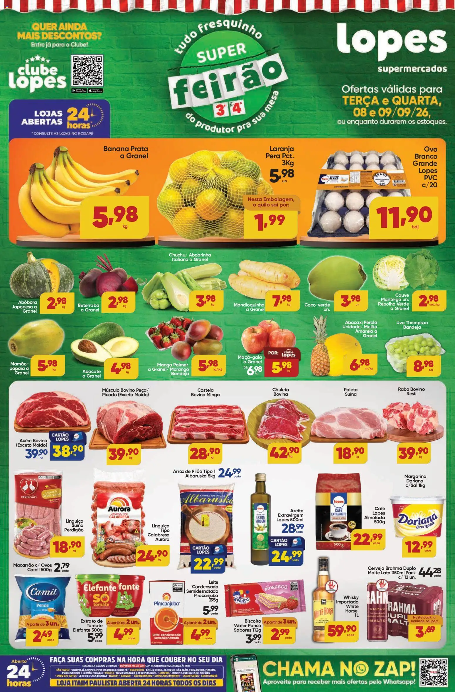 Lopes Supermercados Folheto - válido de 08/09/2026 | Página: 1 | Produtos: Melão, Café, Macarrão, Abacaxi