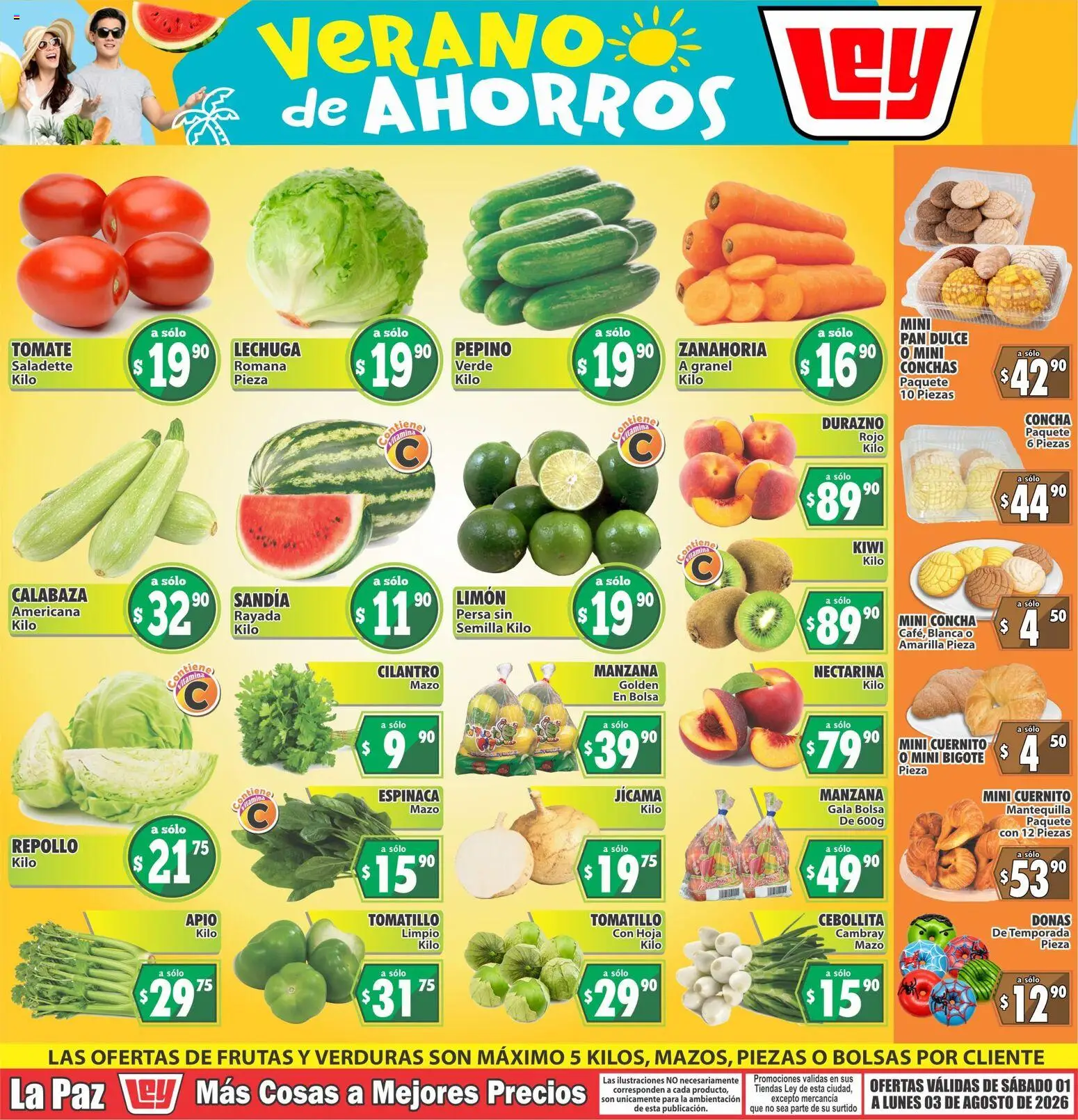 Nuevas ofertas de Casa Ley válidas en toda la República Mexicana desde el 01/08/2026. ¡Encuentra las mejores ofertas en Casa Ley folleto Las ofertas de frutas y verdunas! | Página: 1 | Productos: Pan dulce, Apio, Pan, Zanahoria