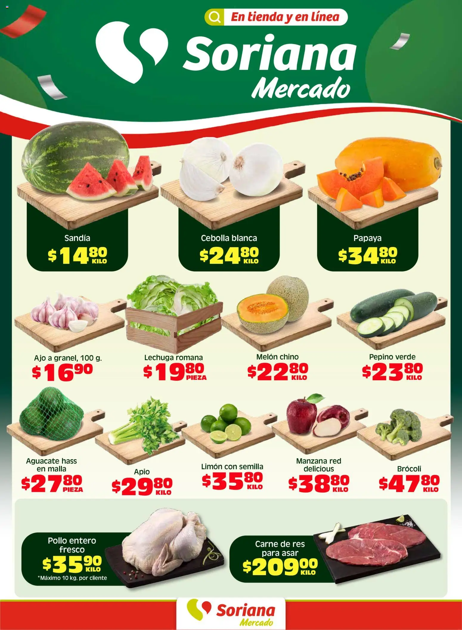Nuevas ofertas de Soriana válidas en toda la República Mexicana desde el 15.05.2026. ¡Encuentra las mejores ofertas en Soriana Fin de Semana Mercado: BCS, Son y Sin! | Página: 1 | Productos: Cebolla, Sandía, Melón, Lechuga
