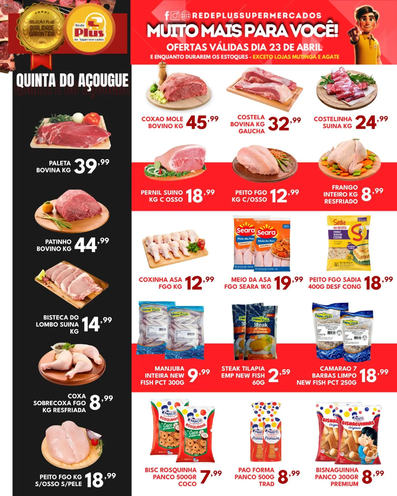 Rede Plus Supermercados Folheto - válido de 22.04.2026 | Página: 2 | Produtos: Lombo, Pernil, Tilápia, Frango