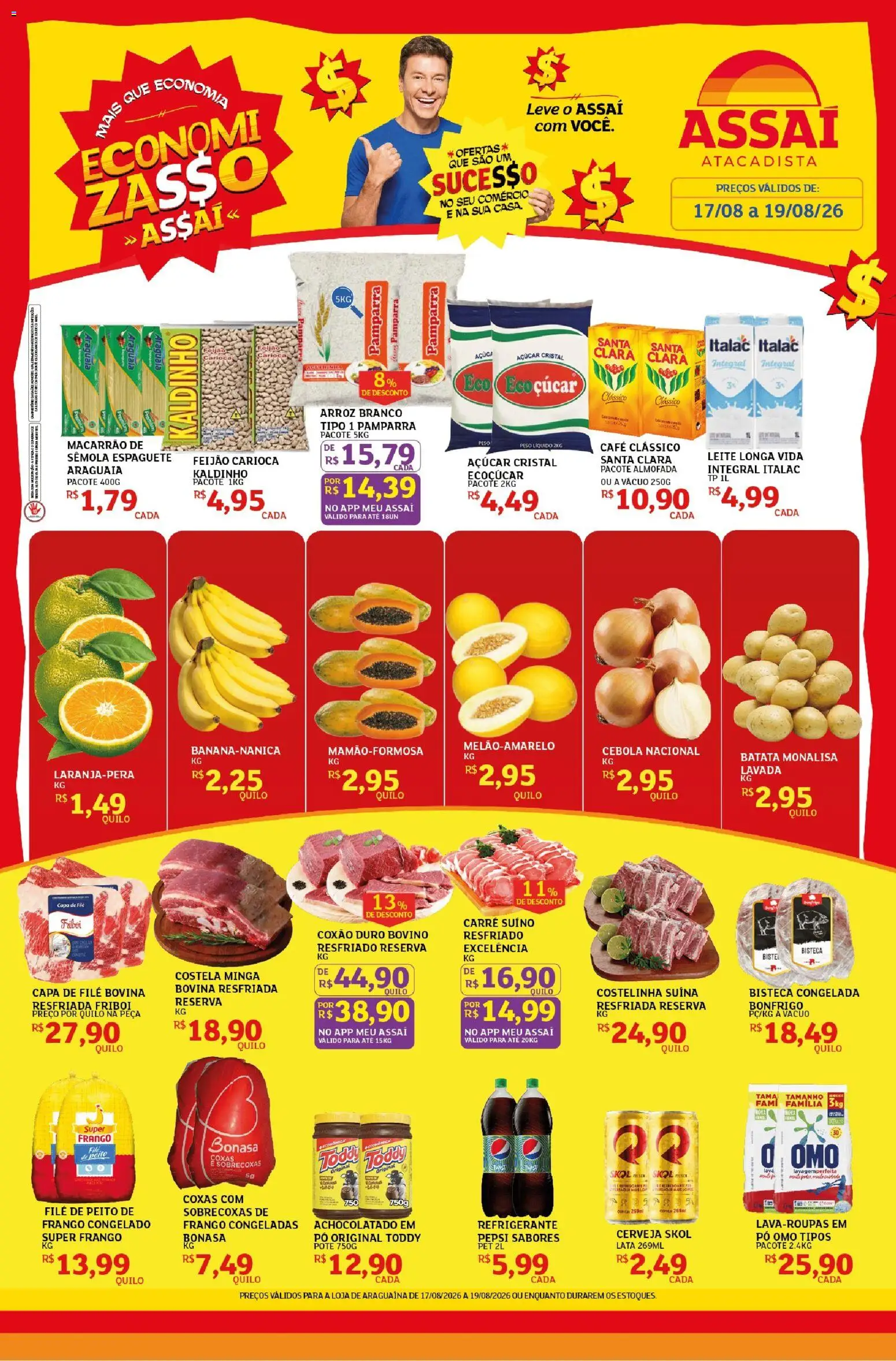 Assaí Atacadista Folheto - válido de 17/08/2026 | Página: 1 | Produtos: Leite longa vida, Coxão duro, Cerveja, Frango