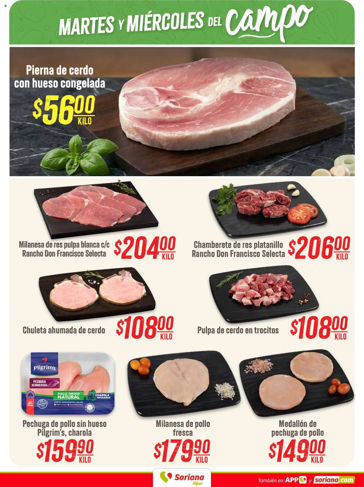 Nuevas ofertas de Soriana válidas en toda la República Mexicana desde el 11/08/2026. ¡Encuentra las mejores ofertas en Soriana Martes y Miércoles del Campo Híper: CDMX y Edo. de Mex! | Página: 3 | Productos: Milanesa, Chuleta, Chuleta ahumada, Res