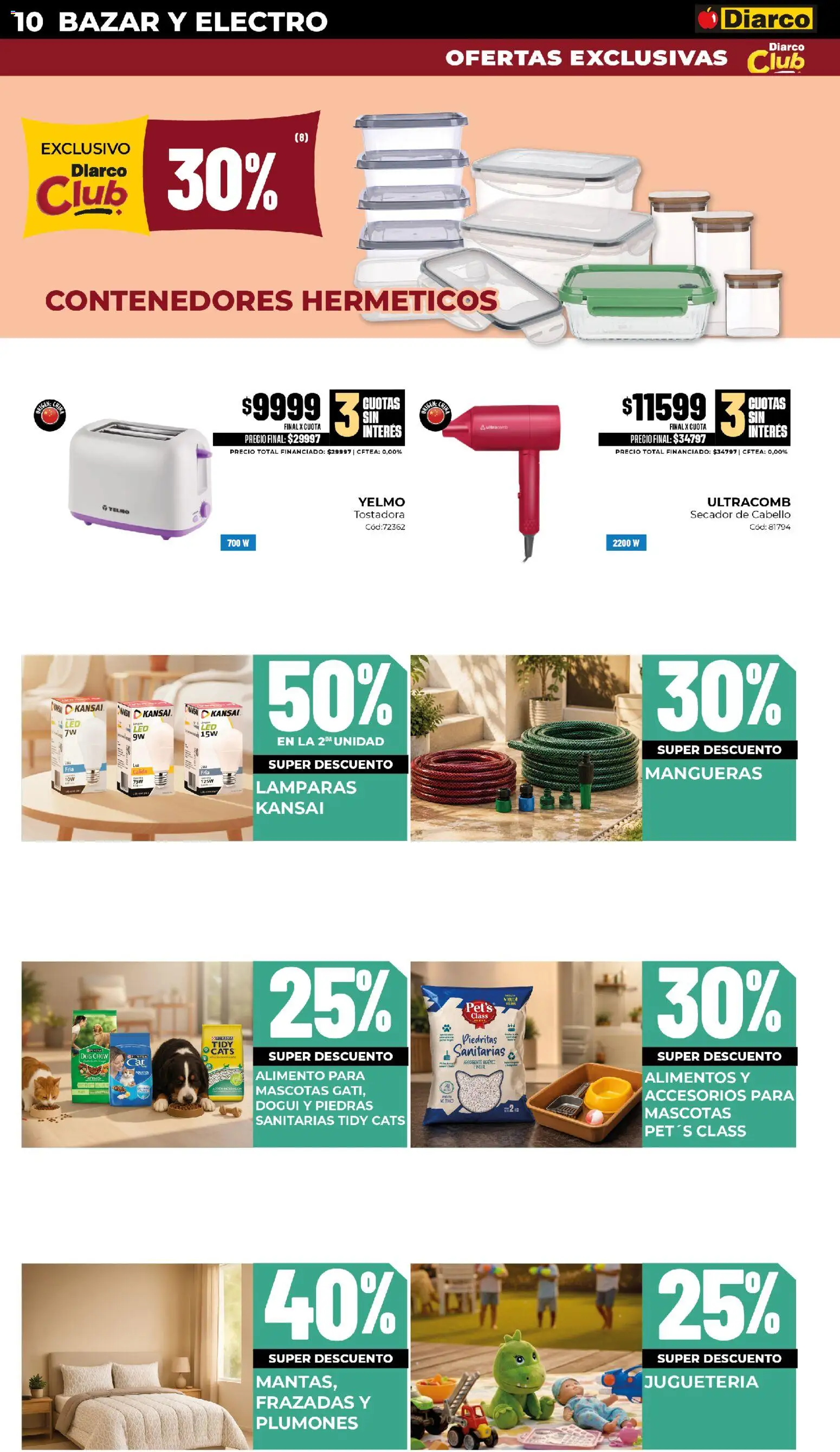 Diarco - Ofertas Pueblo Sur │ válido desde el 03/08/2026 | Página: 10 | Productos: Secador de cabello, Tostadora, Alimentos, Lámparas