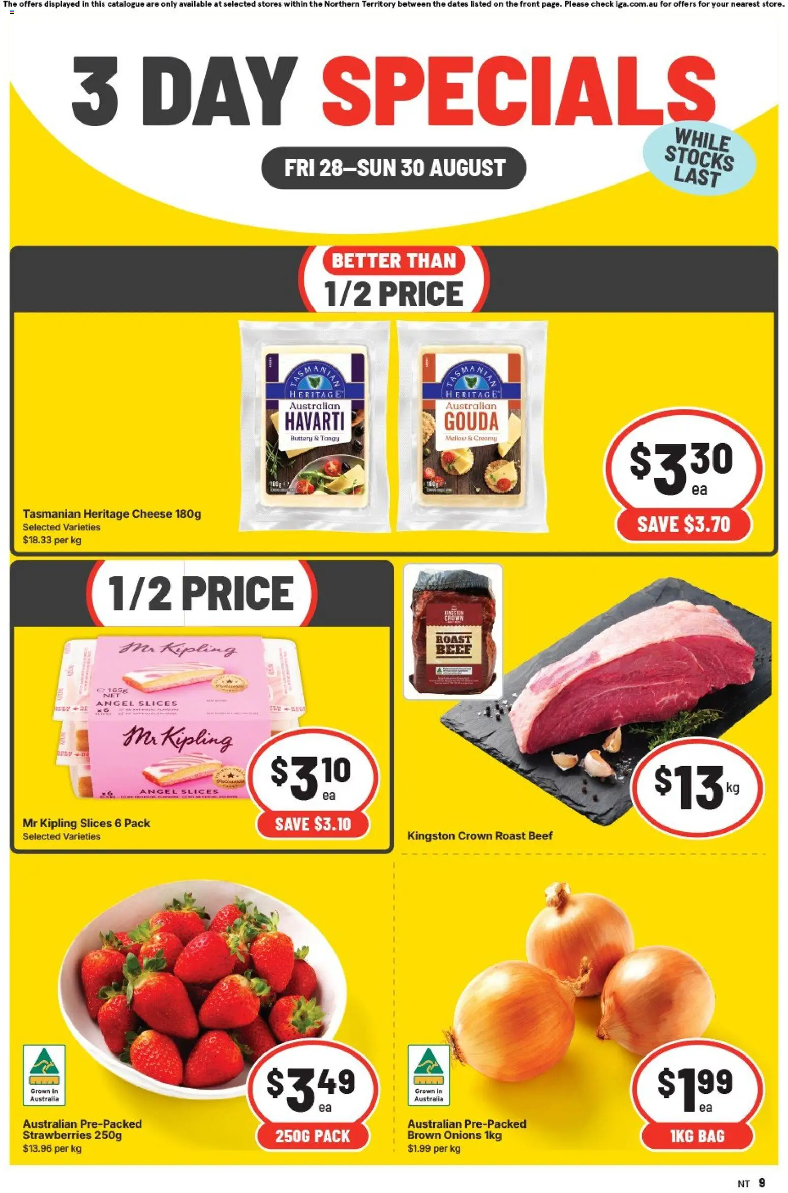 IGA catalogue - valid from 28/08/2026 | Page: 1 | Products: Gouda, Beef, Onions, Bag