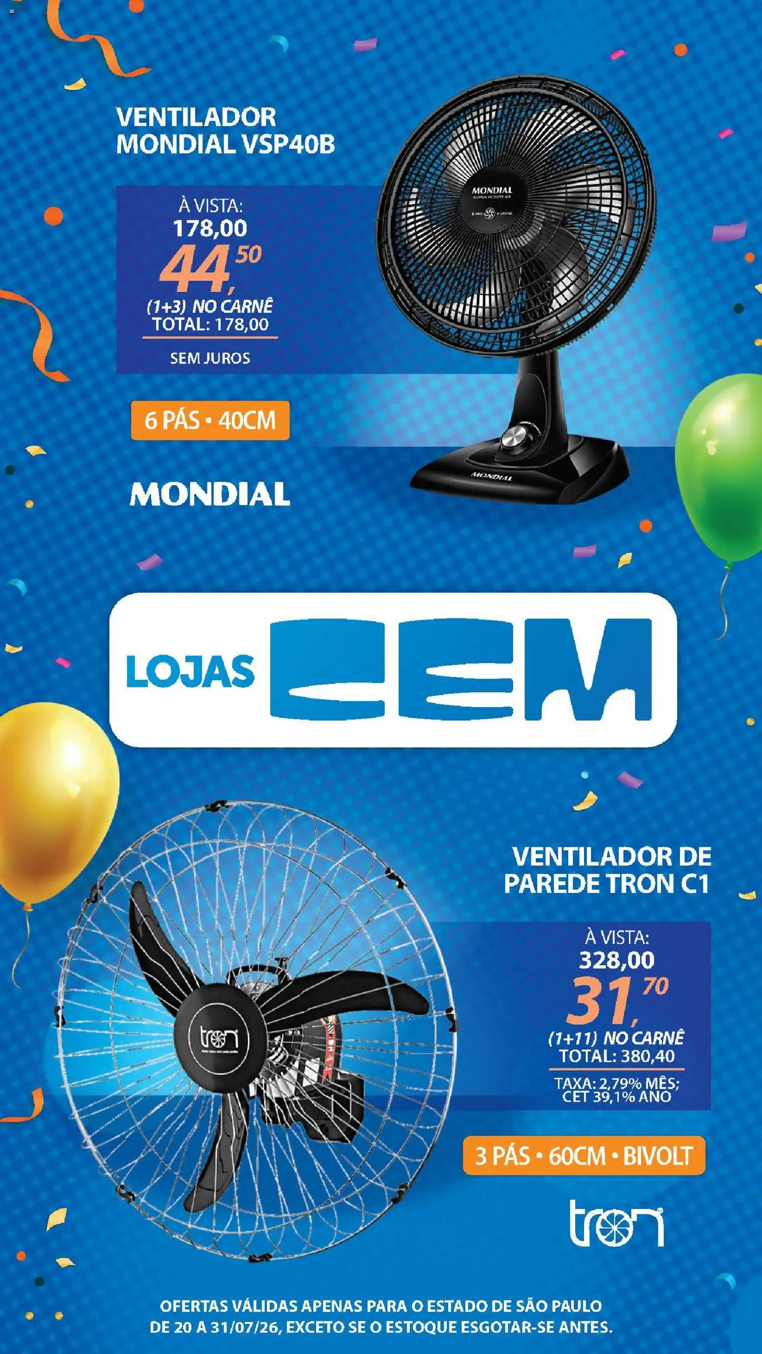 Lojas Cem Folheto - válido de 20/07/2026 | Página: 115 | Produtos: Ventilador, Carne