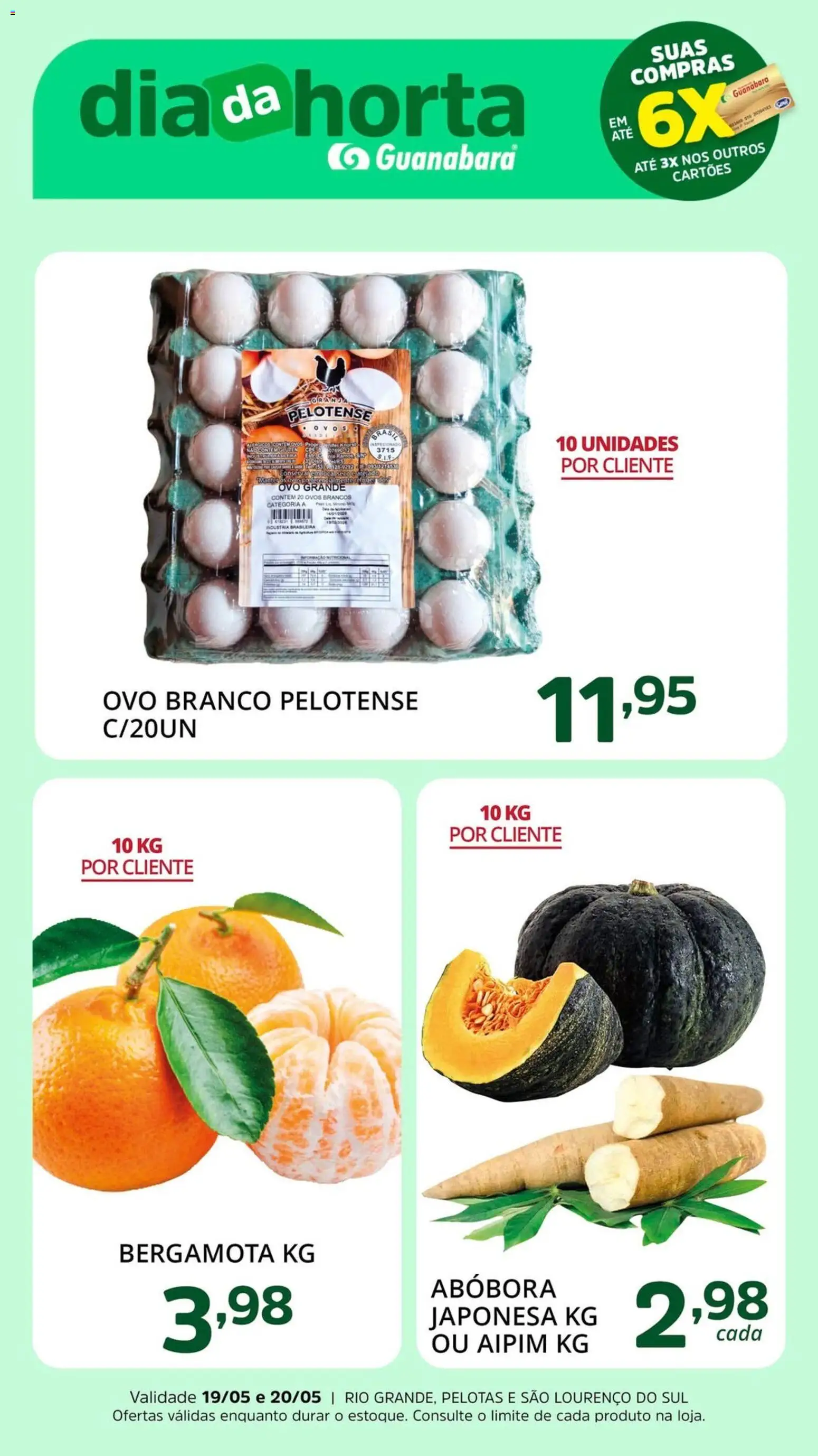 Supermercado Guanabara Folheto - válido de 18.05.2026 | Página: 3 | Produtos: Bergamota, Abóbora, Aipim, Ovos