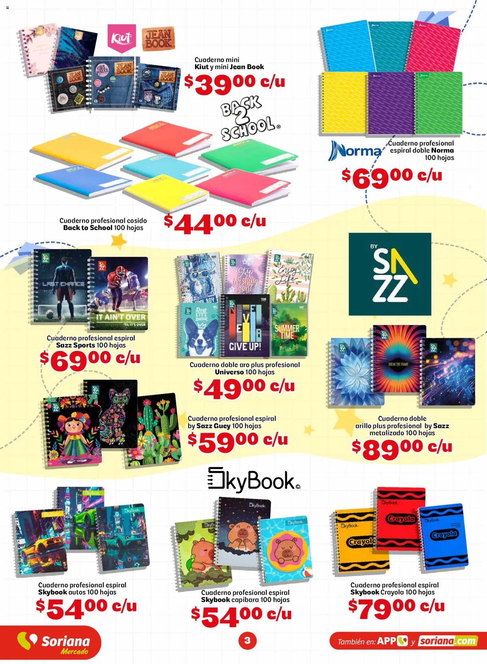 Nuevas ofertas de Soriana válidas en toda la República Mexicana desde el 13/08/2026. ¡Encuentra las mejores ofertas en Soriana Más útiles más ahorro Mercado Nacional! | Página: 3 | Productos: Cuaderno