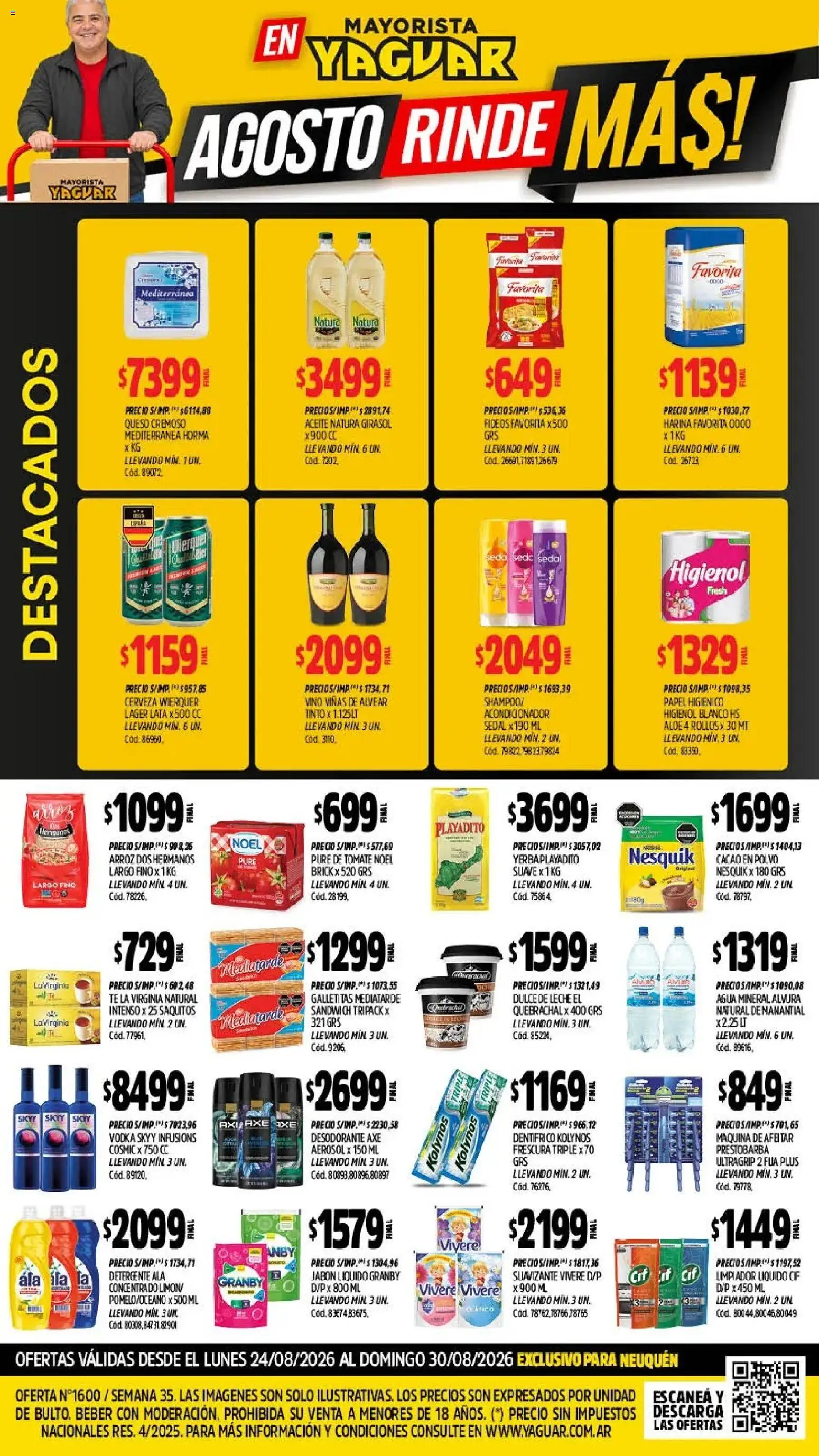 Yaguar - Oferta Semanal Neuquen │ válido desde el 24/08/2026 | Página: 1 | Productos: Tomate, Queso, Vino, Cacao