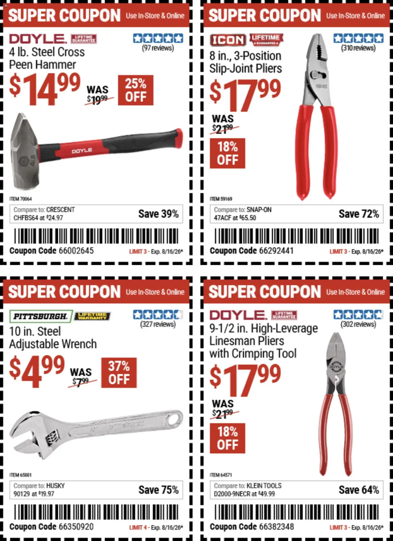 Harbor Freight Weekly Ad - valid from 08/03/2026 | Page: 14 | Products: Wrench, Hammer