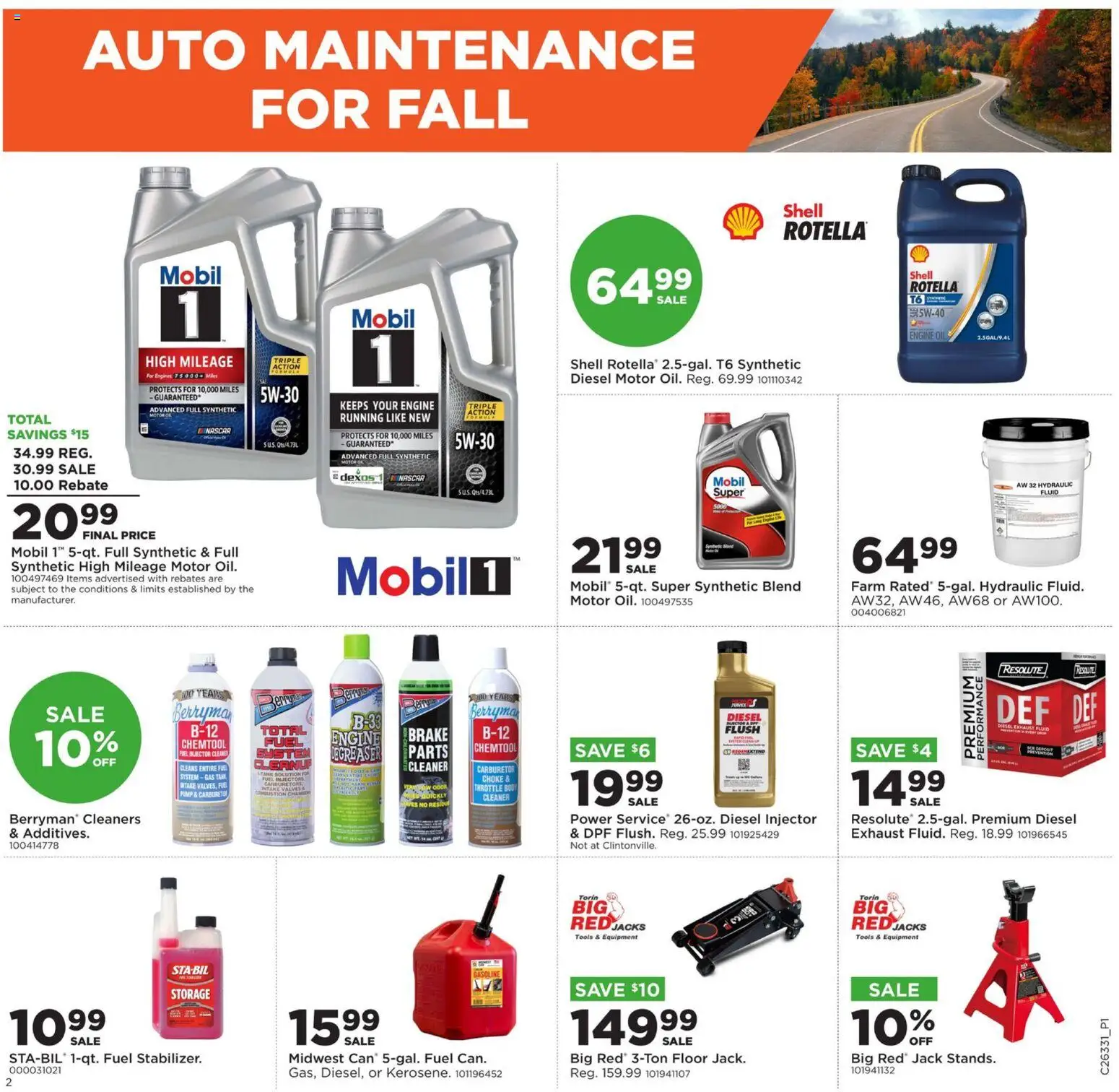 Mills Fleet Farm Weekly Ad - valid from 08/10/2026 | Page: 3 | Products: Pump, Oil, Jacks, Carburetor