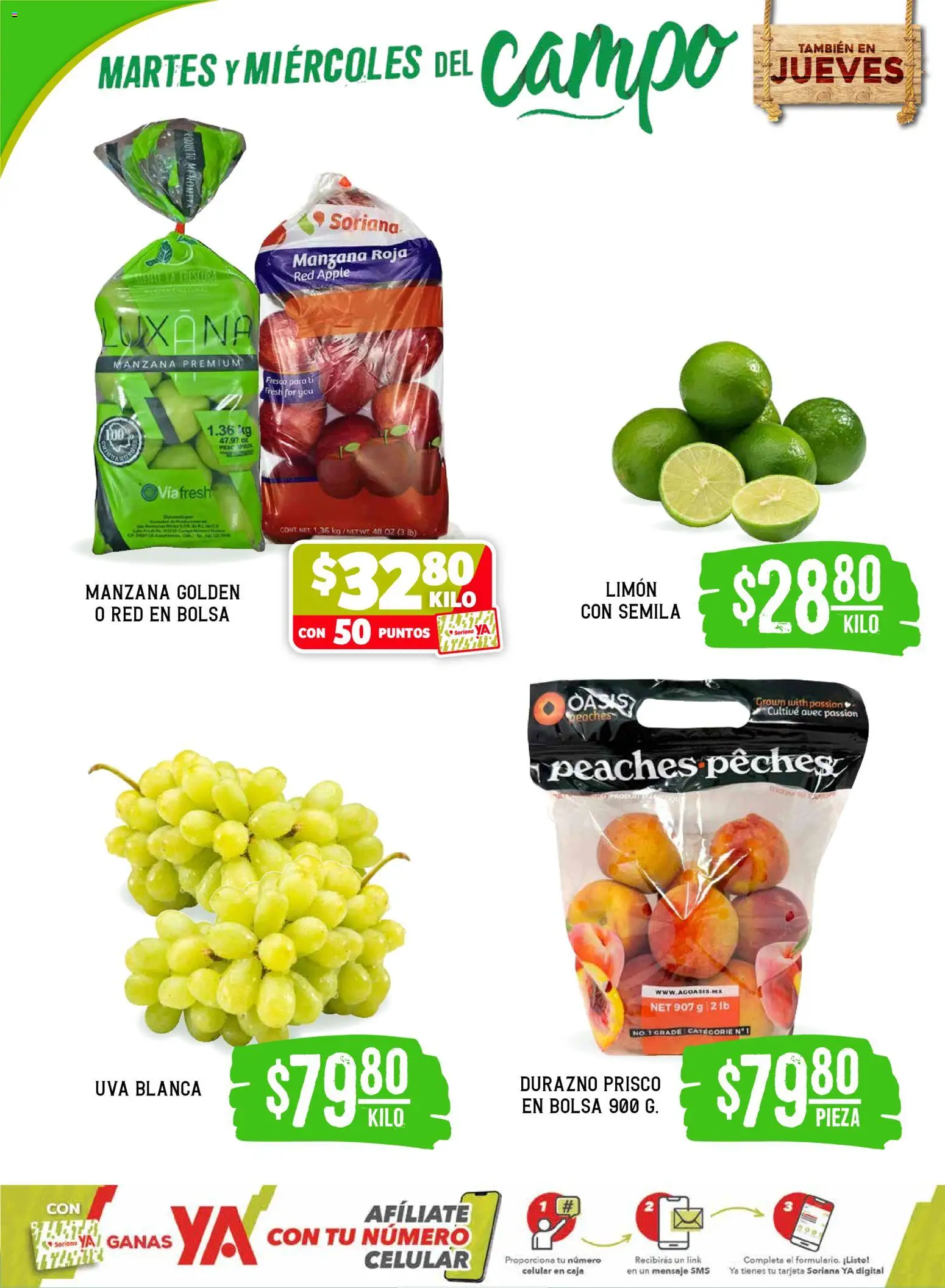 Nuevas ofertas de Soriana válidas en toda la República Mexicana desde el 19.05.2026. ¡Encuentra las mejores ofertas en Soriana Martes y Miércoles del Campo Súper: Tijuana, Mexicali, Ensenada, San Luis Río Colorado y Tecate! | Página: 2 | Productos: Manzana, Limón, Uva, Caja