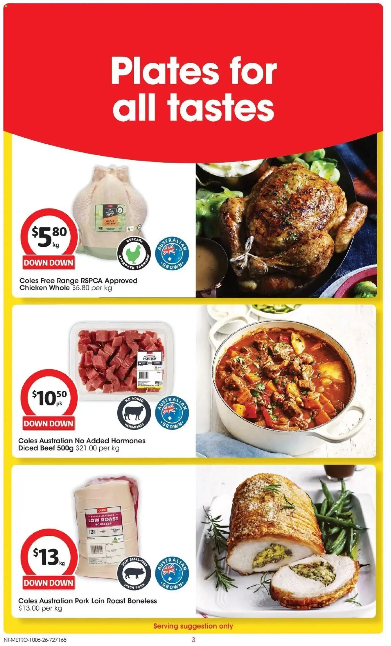 Coles catalogue - valid from 10.06.2026 | Page: 3 | Products: Chicken, Pork, Beef