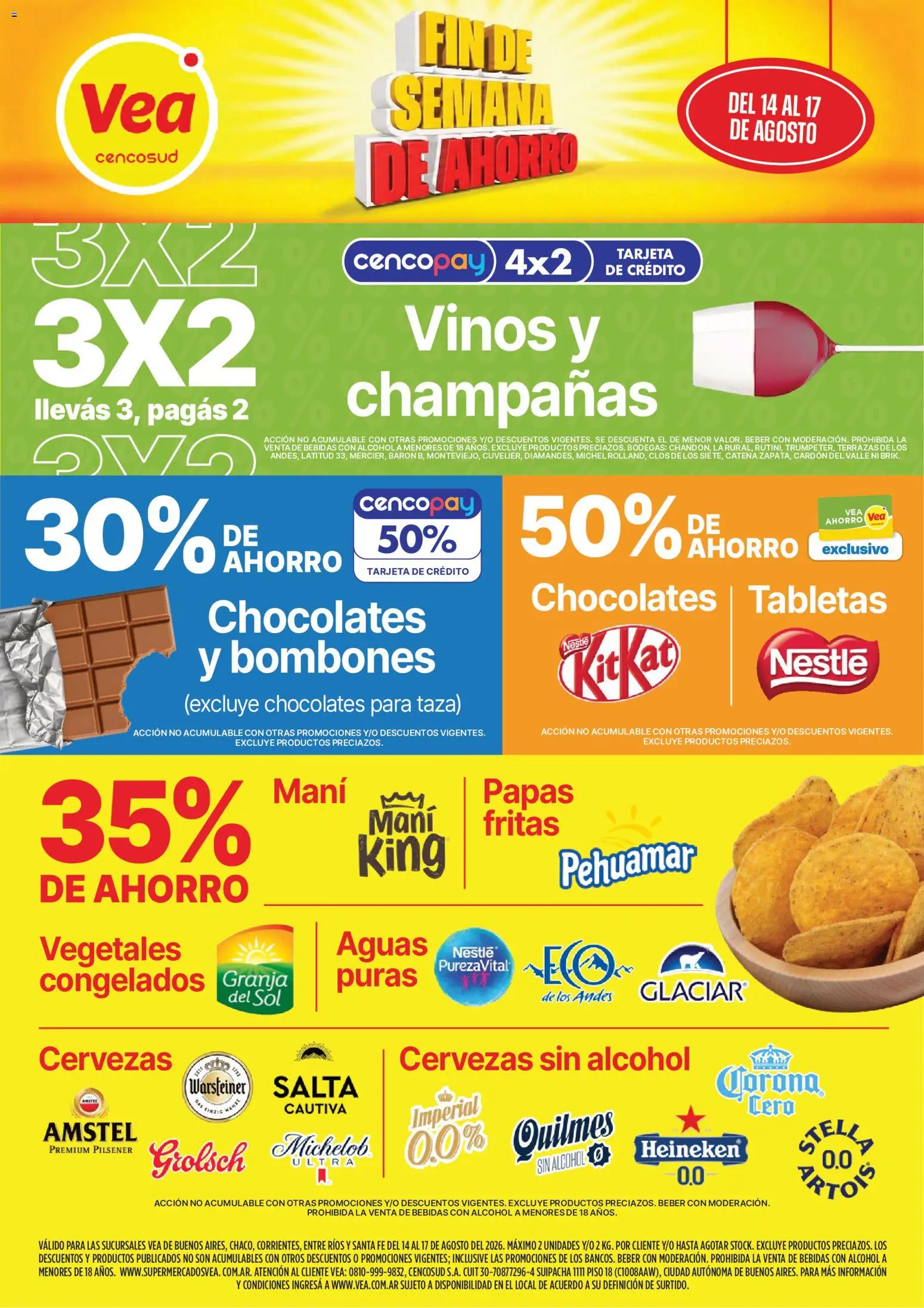Vea - Fin de semana de ahorro │ válido desde el 14/08/2026 | Página: 1 | Productos: Bombones, Bebidas, Mani, Alcohol