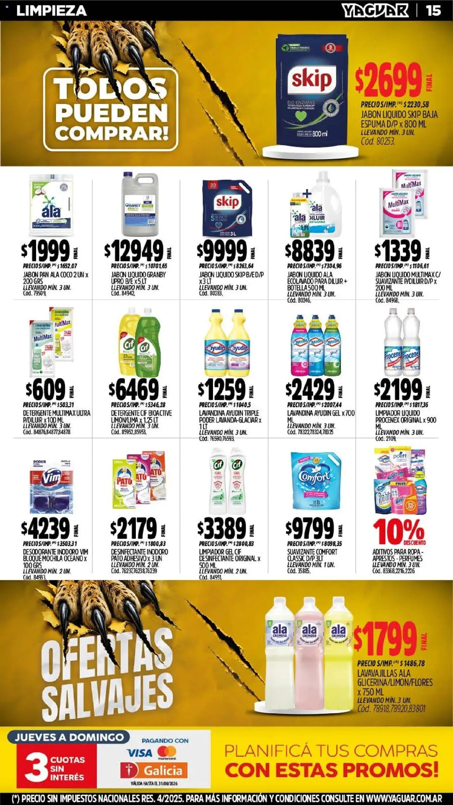 Yaguar - Oferta Semanal Neuquen │ válido desde el 10/08/2026 | Página: 16 | Productos: Desinfectante, Detergente, Ropa, Pan