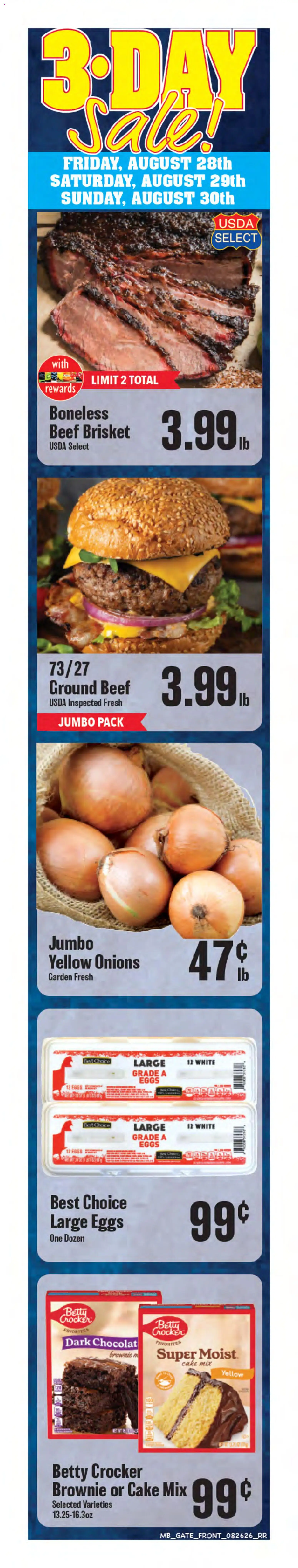 Market Basket Weekly Ad - valid from 08/26/2026 | Page: 1 | Products: Eggs, Beef, Cake, Ground beef