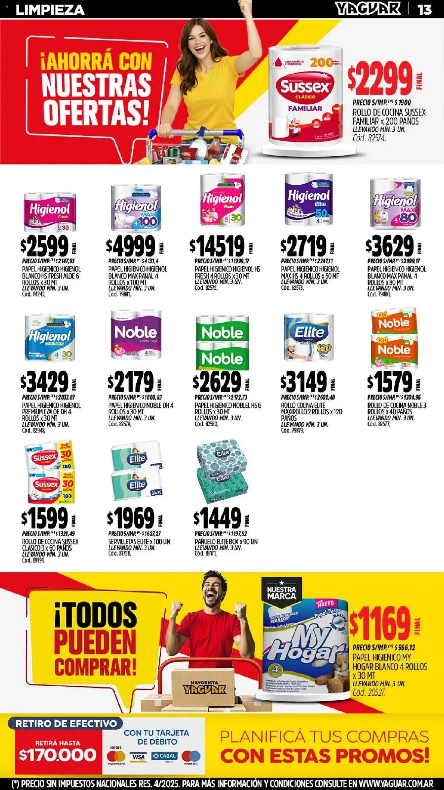 Yaguar - Oferta Semanal Córdoba │ válido desde el 11.05.2026 | Página: 13 | Productos: Papel higiénico, Pañuelo, Cocina, Servilletas