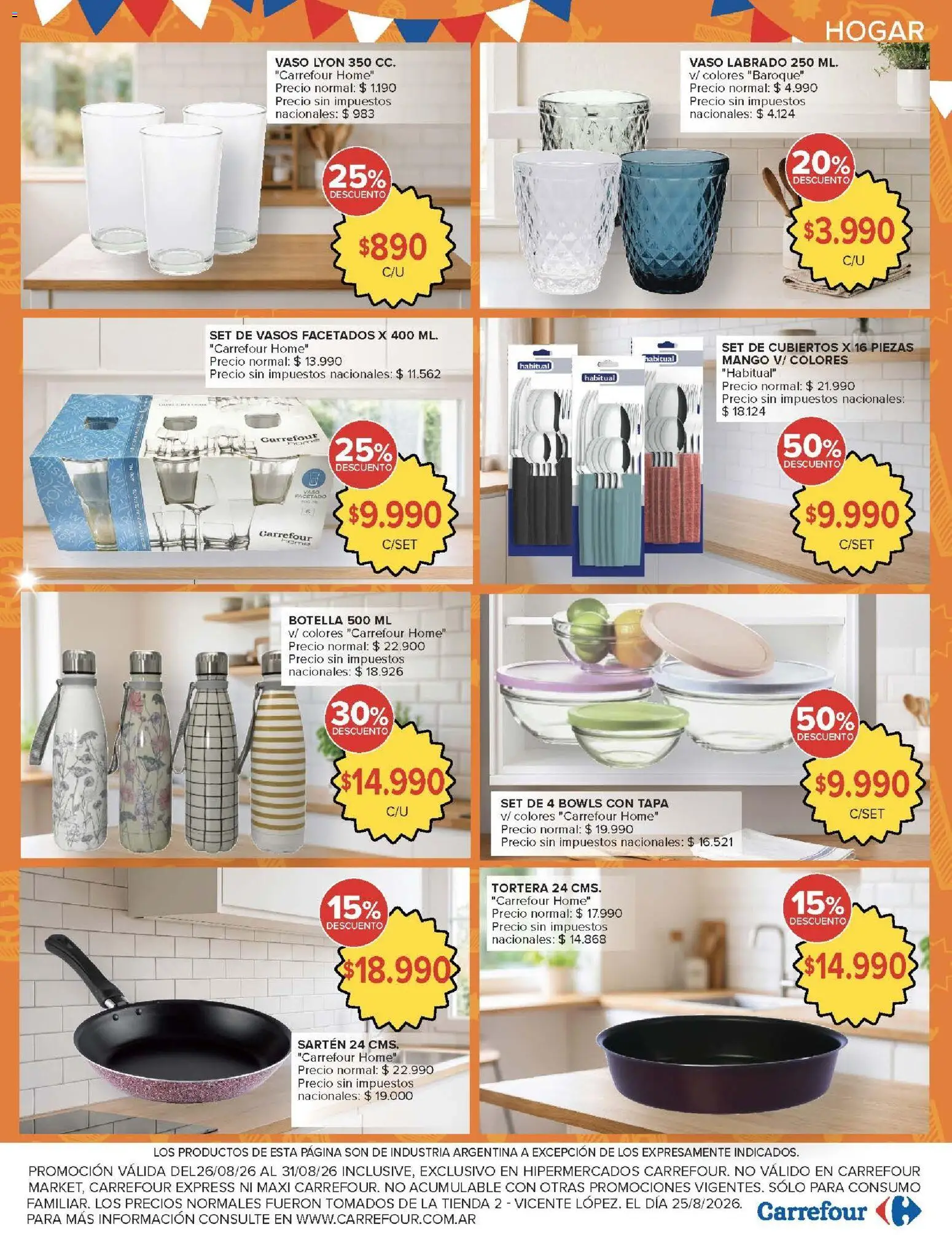 Carrefour ofertas │ válido desde el 26/08/2026 | Página: 24 | Productos: Botella, Sartén, Mango, Vasos