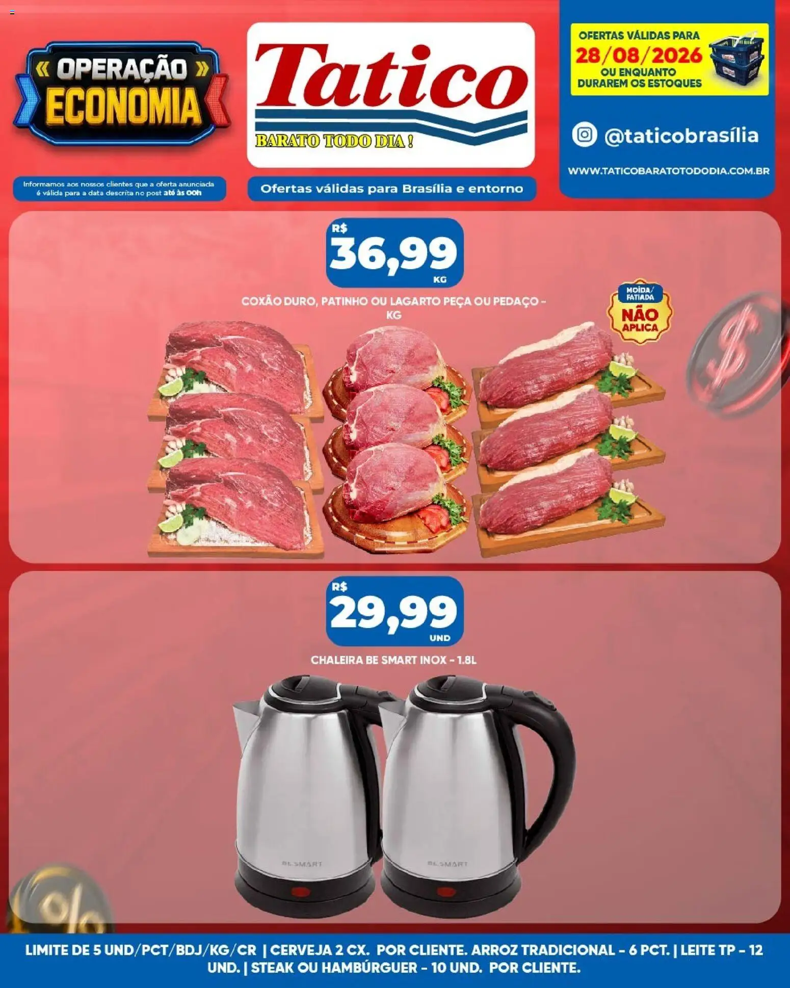 Tatico Folheto - válido de 28/08/2026 | Página: 13 | Produtos: Steak, Leite, Arroz, Hambúrguer
