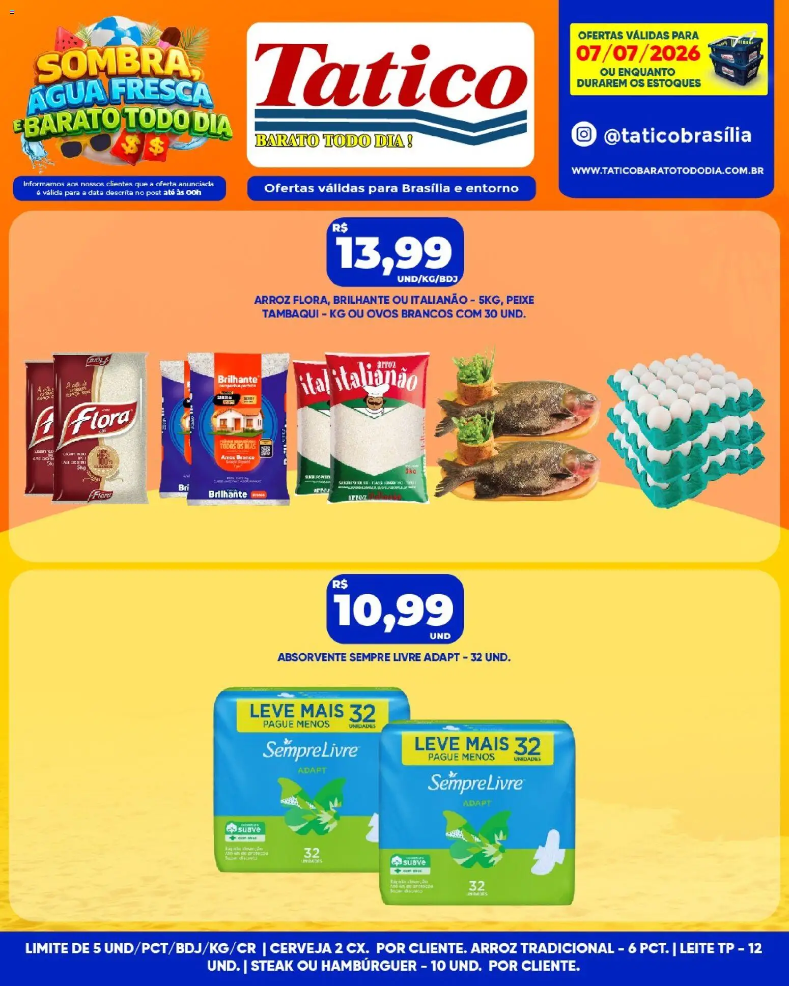 Tatico Folheto - válido de 07/07/2026 | Página: 9 | Produtos: Ovos, Cerveja, Arroz, Absorvente