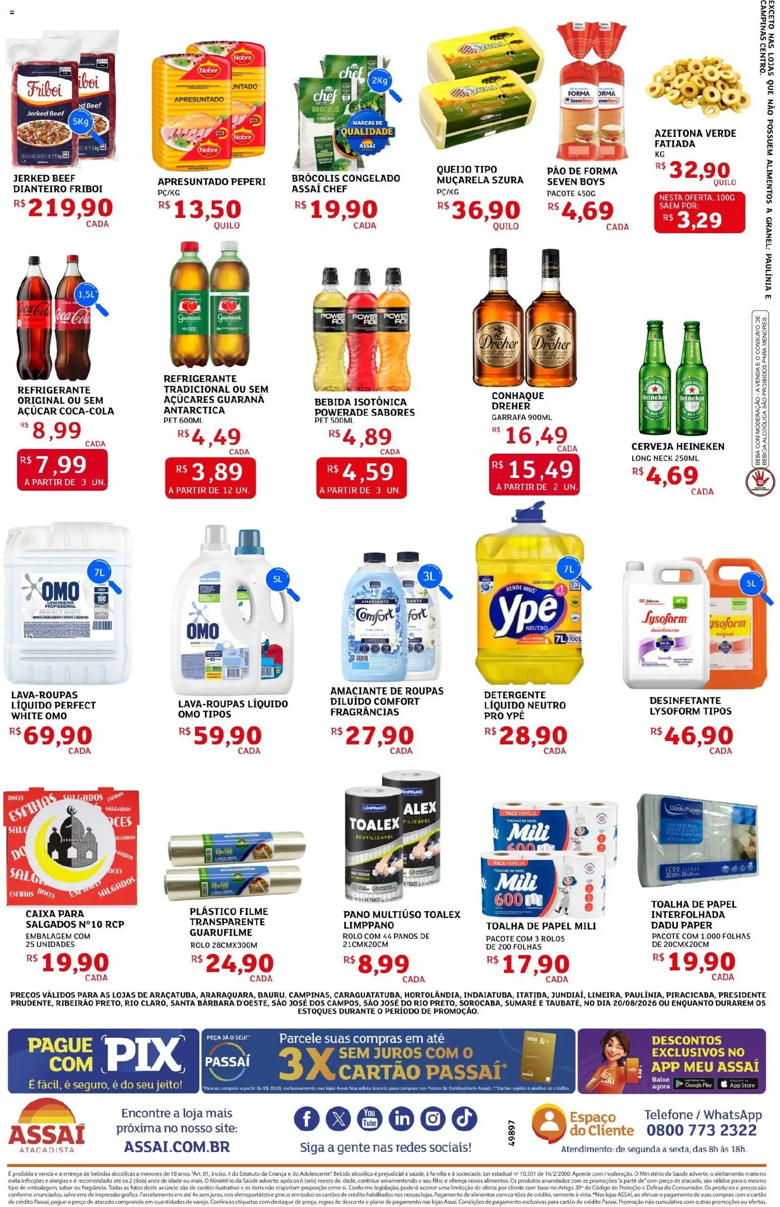Assaí Atacadista Folheto - válido de 20/08/2026 | Página: 2 | Produtos: Muçarela, Pneus, Heineken, Brócolis
