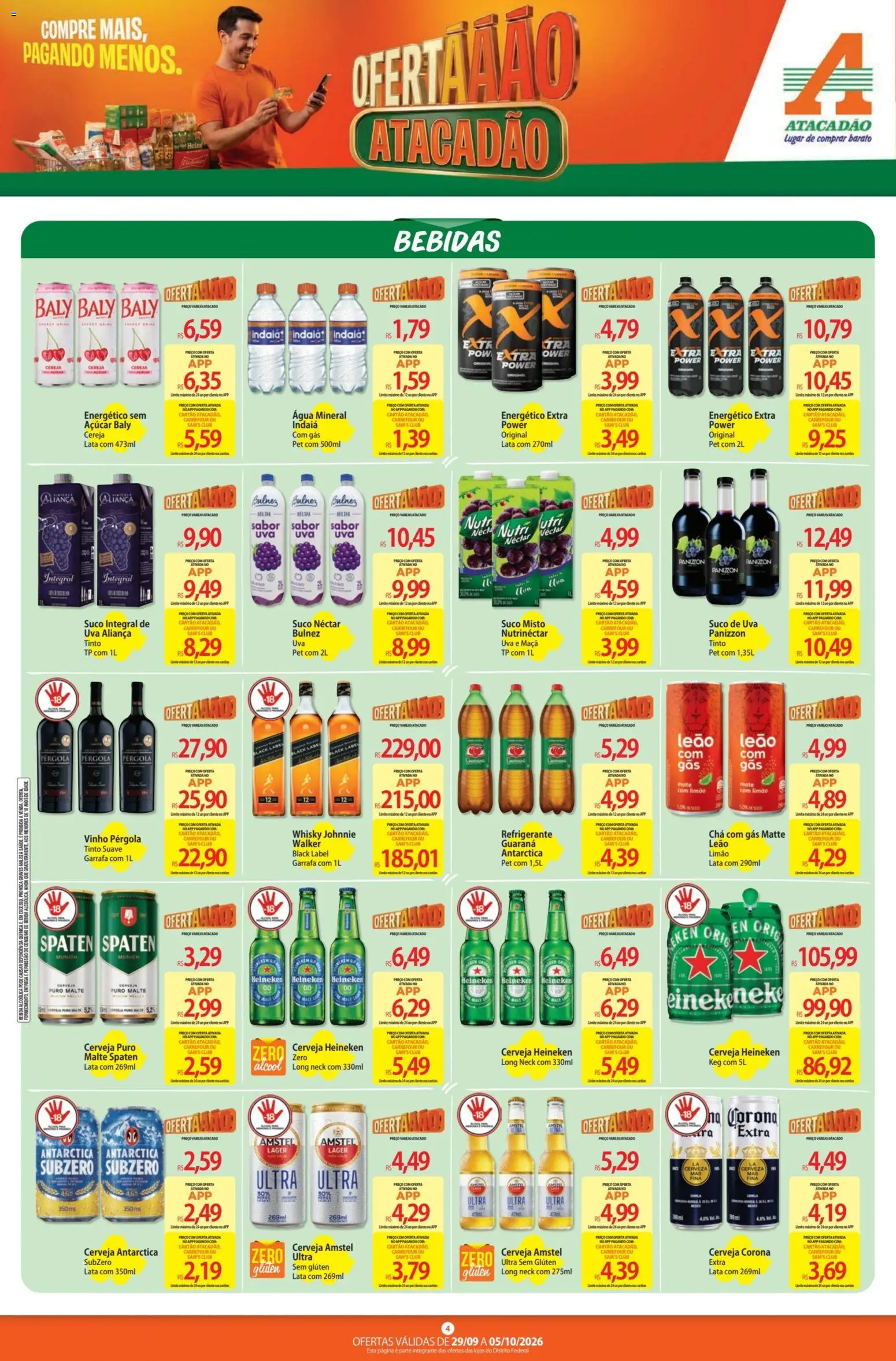 Atacadão Folheto - válido de 29/09/2026 | Página: 4 | Produtos: Suco, Chá, Cerveja Heineken, Bebida
