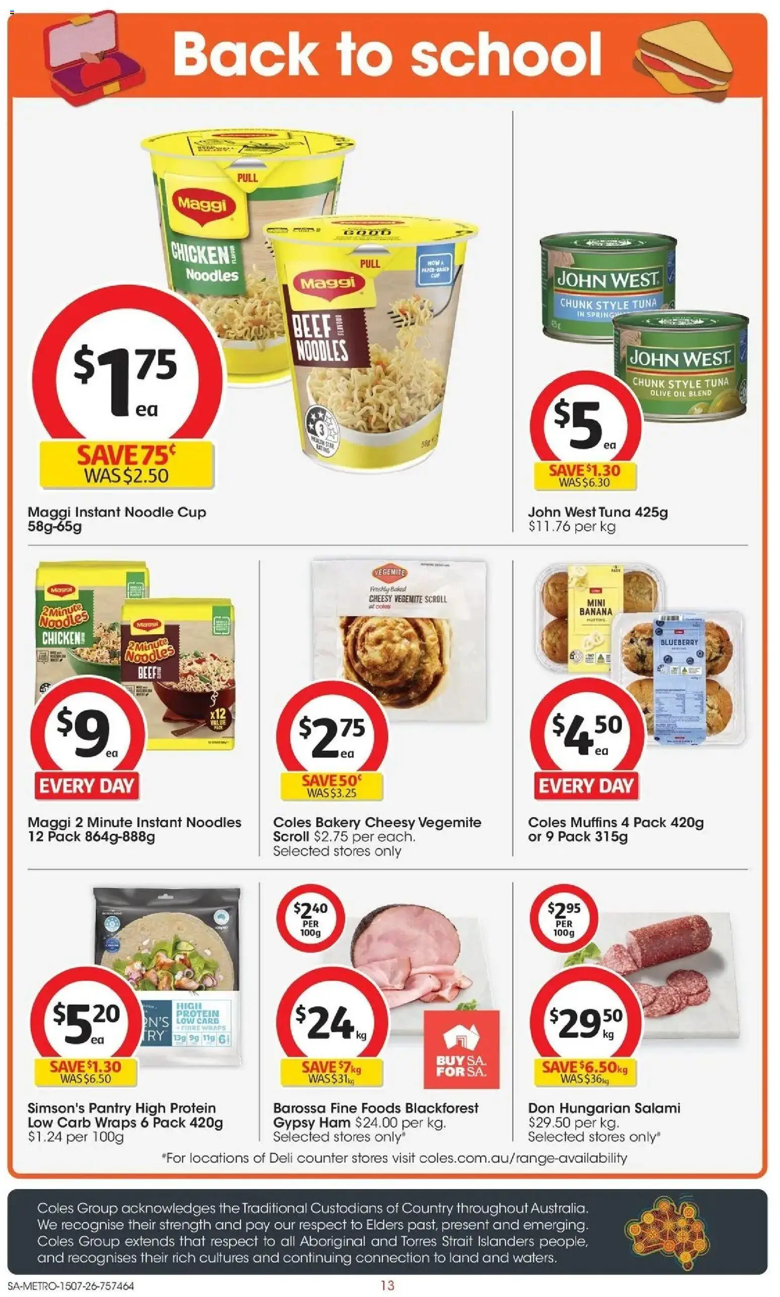 Coles catalogue - valid from 15/07/2026 | Page: 13 | Products: Salami, Chicken, Muffins, Olive oil