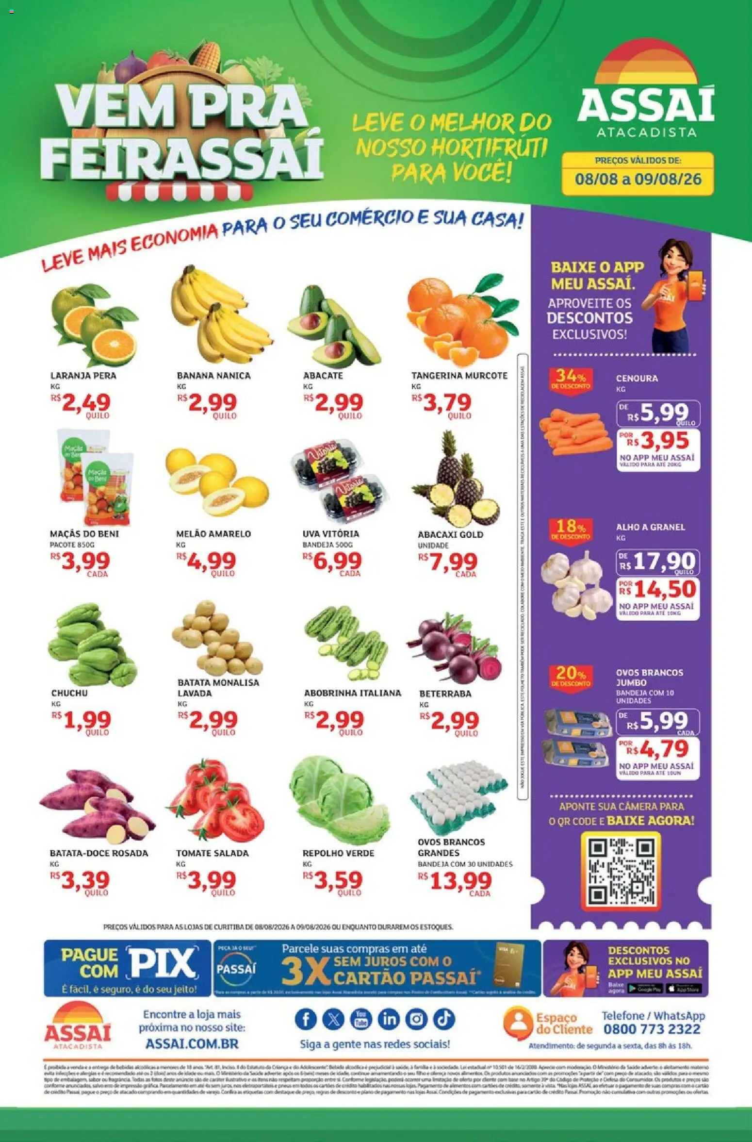 Assaí Atacadista Folheto - válido de 08/08/2026 | Página: 1 | Produtos: Melão, Maçãs, Abacaxi, Câmera