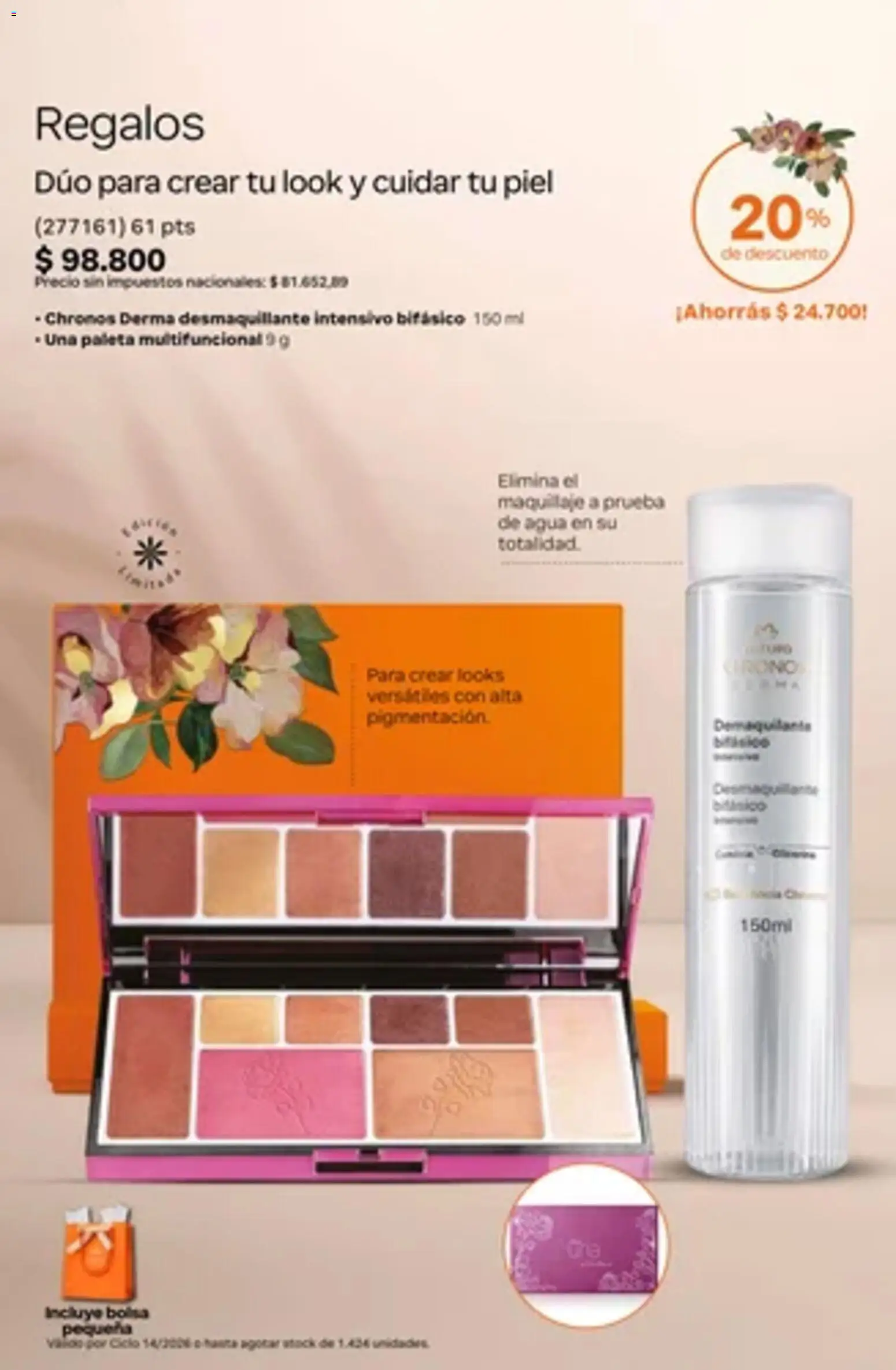 Catálogo Natura Ciclo 14 │ válido desde el 01/10/2026 | Página: 15 | Productos: Bolsa, Desmaquillante, Paleta, Agua