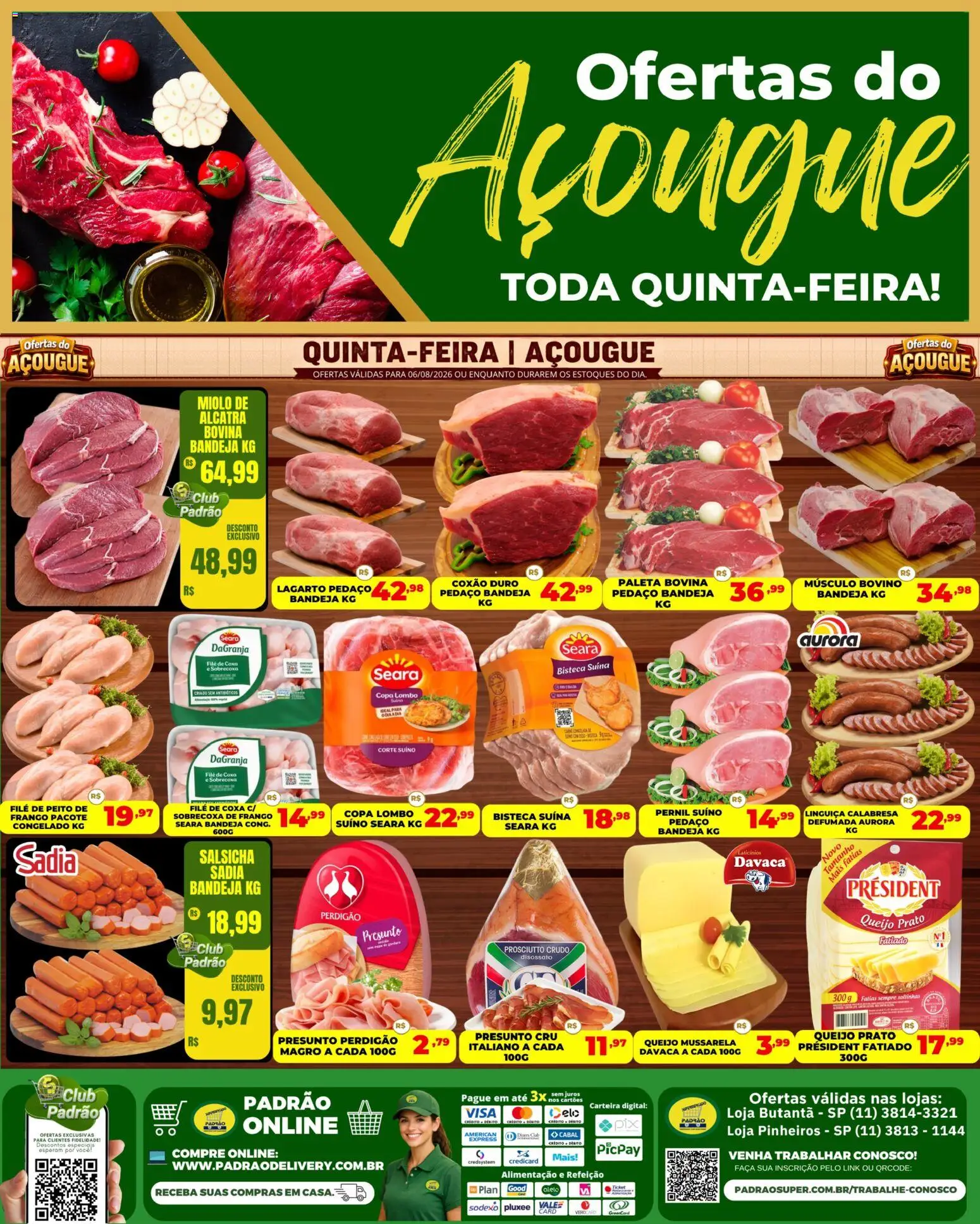 Supermercado Padrão Folheto - válido de 06/08/2026 | Página: 1 | Produtos: Lombo, Presunto, Carteira, Frango