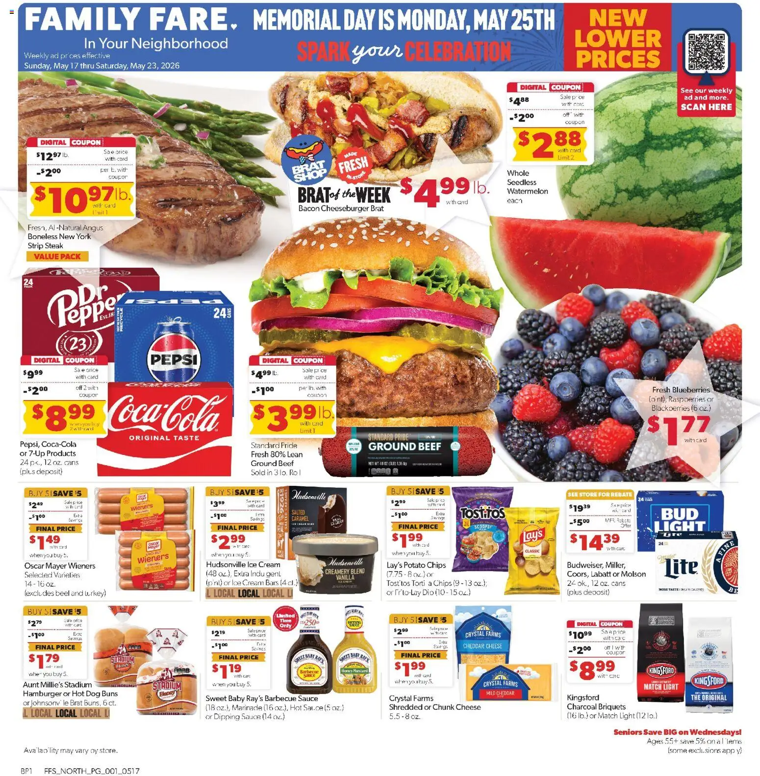Family Fare Weekly Ad - MI - valid from 17.05.2026 | Page: 1 | Products: Chips, Cream, Pepper, Watermelon