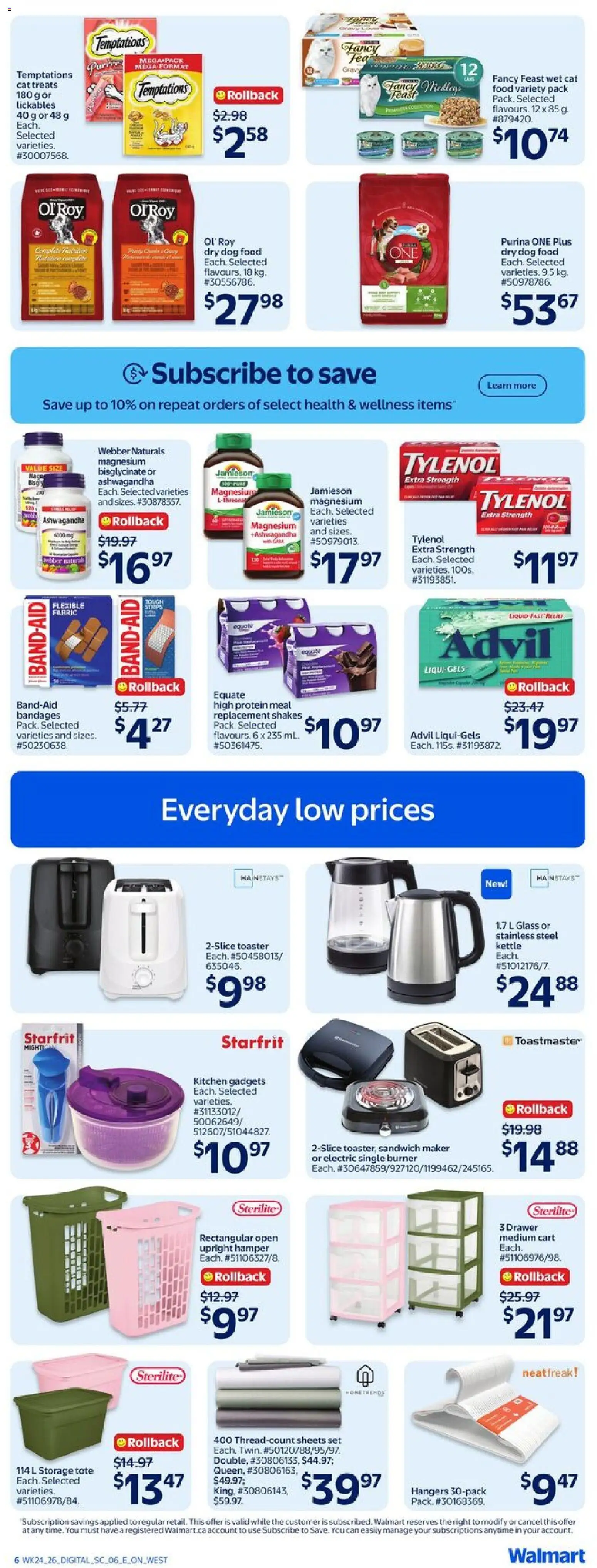 Walmart flyer valid from Jul 9, 2026 | Page: 9 | Products: Kettle, Sandwich maker, Toaster, Bed